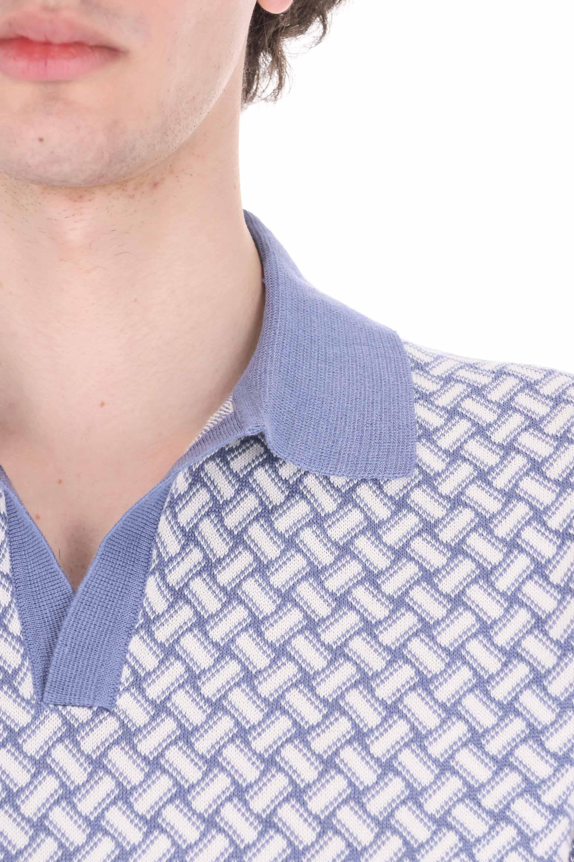 Drumohr Polo open collar in cotone-lino fantasia biscottino D9LZ146N-2 B73 724