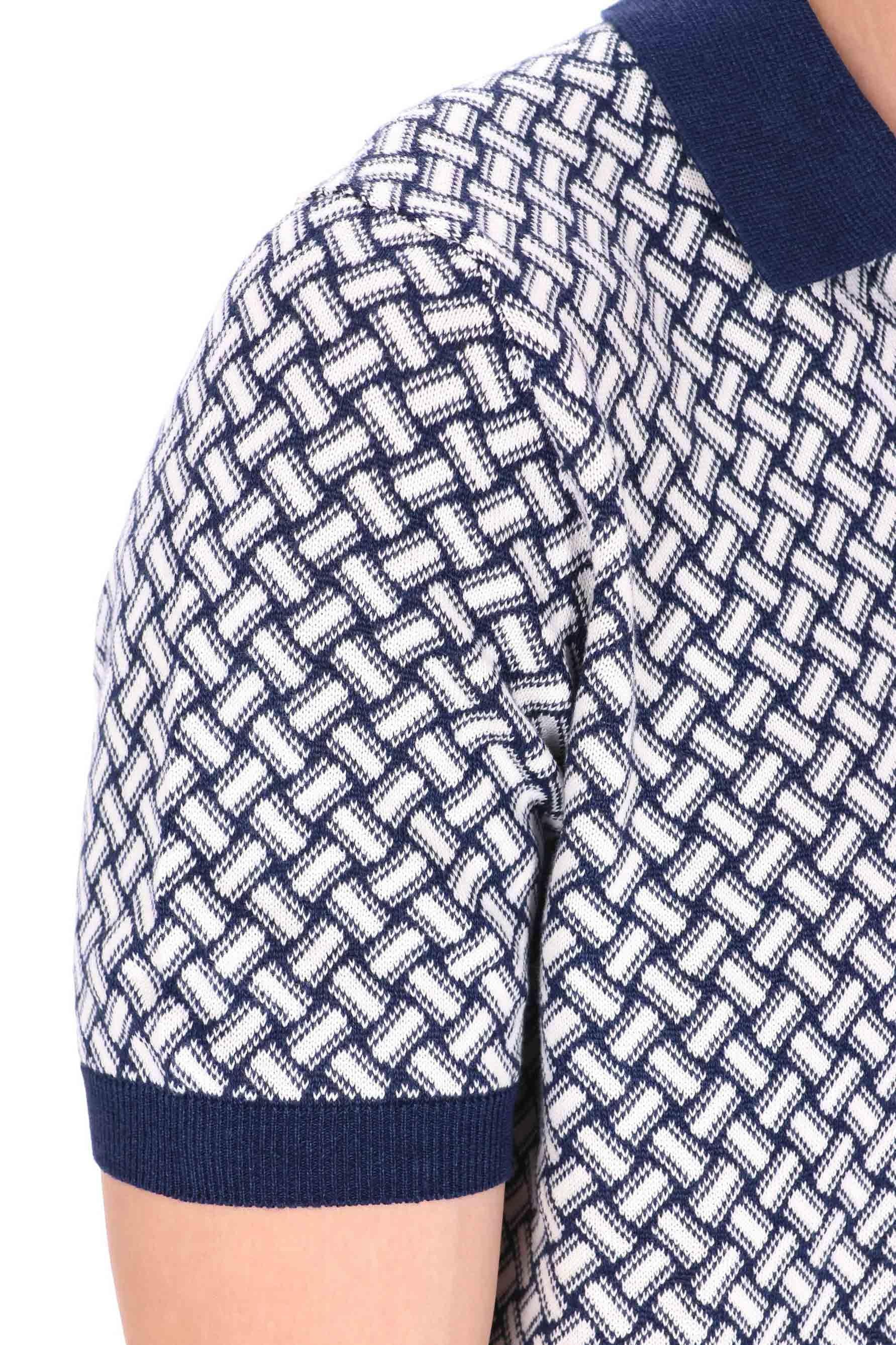 Drumohr Polo open collar in cotone-lino fantasia biscottino D9LZ146N B29 790