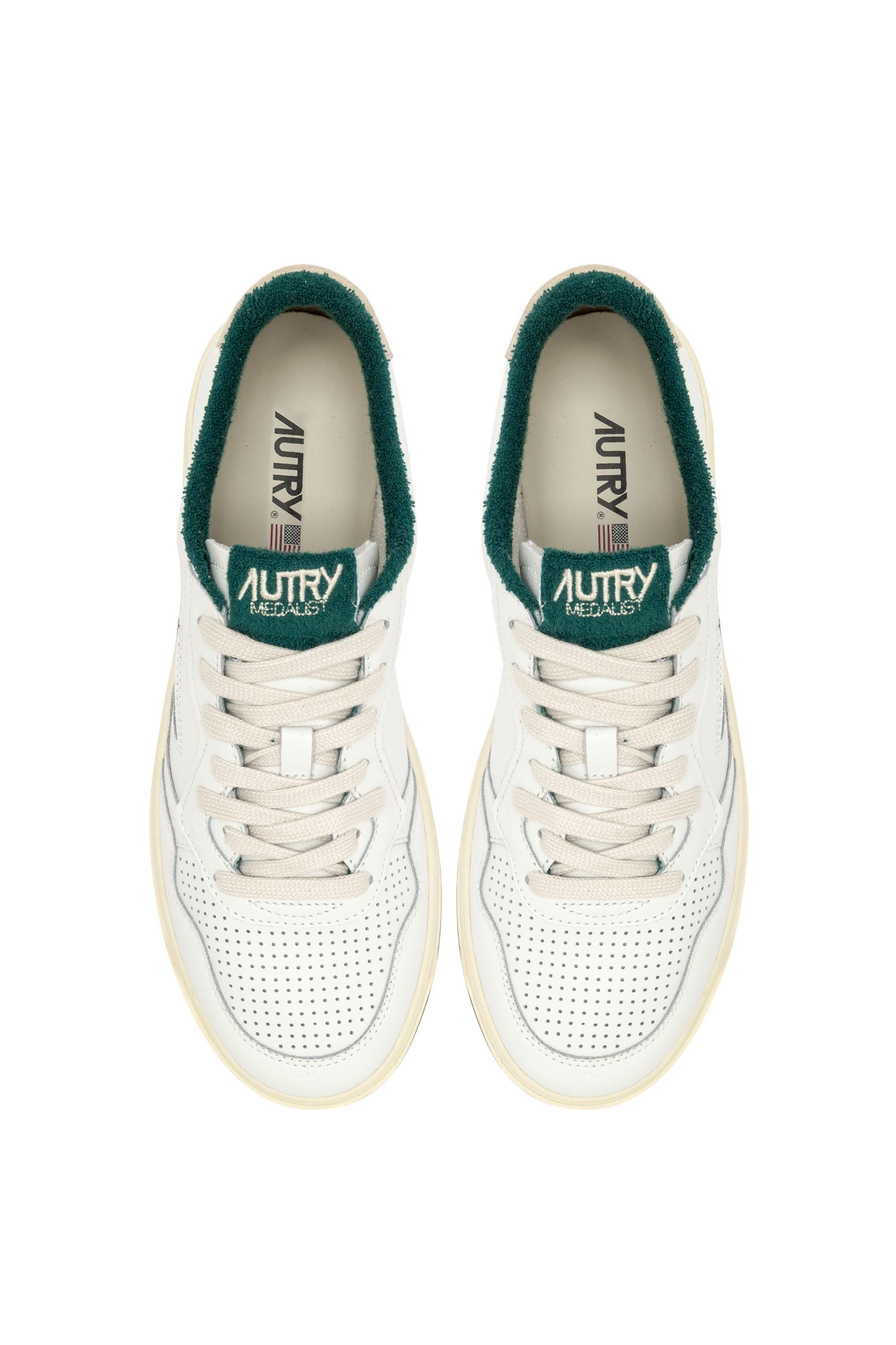 Autry Sneaker Medalist in pelle con dettagli in spugna verde AULM VS06 WHT/FOR