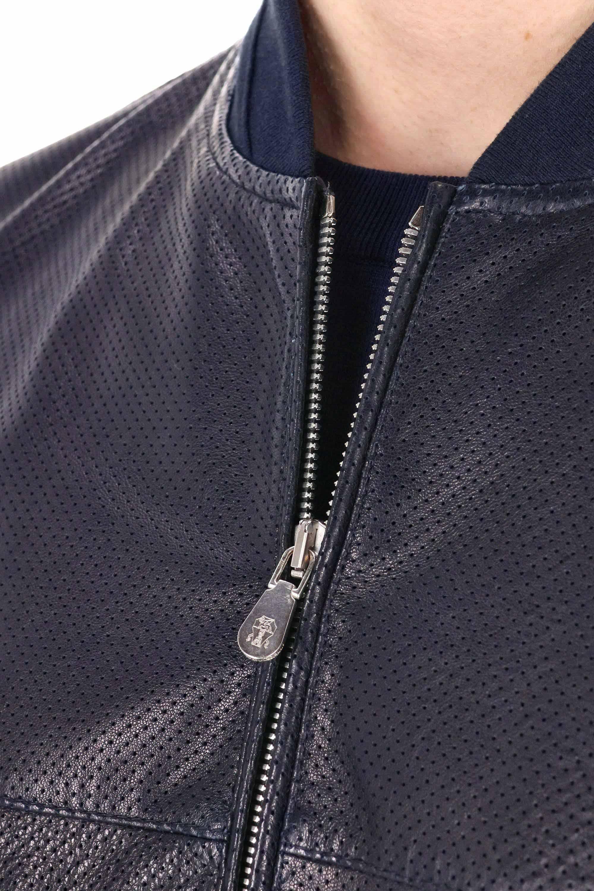 Giubbino bomber in pelle traforata MPMUF1928 C8410 Brunello Cucinelli