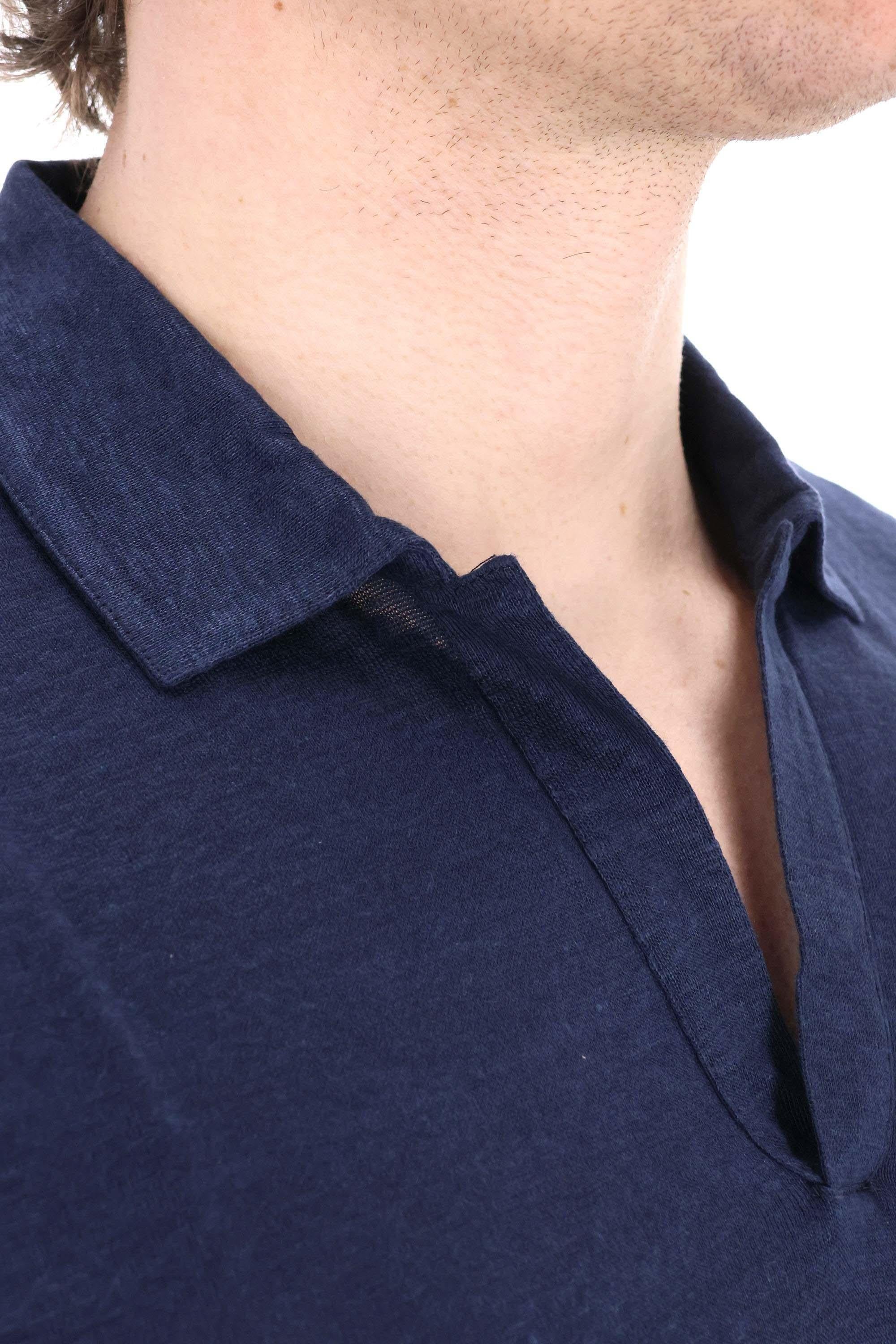 Polo open collar in lino manica lunga 96803 60588 306 Barba
