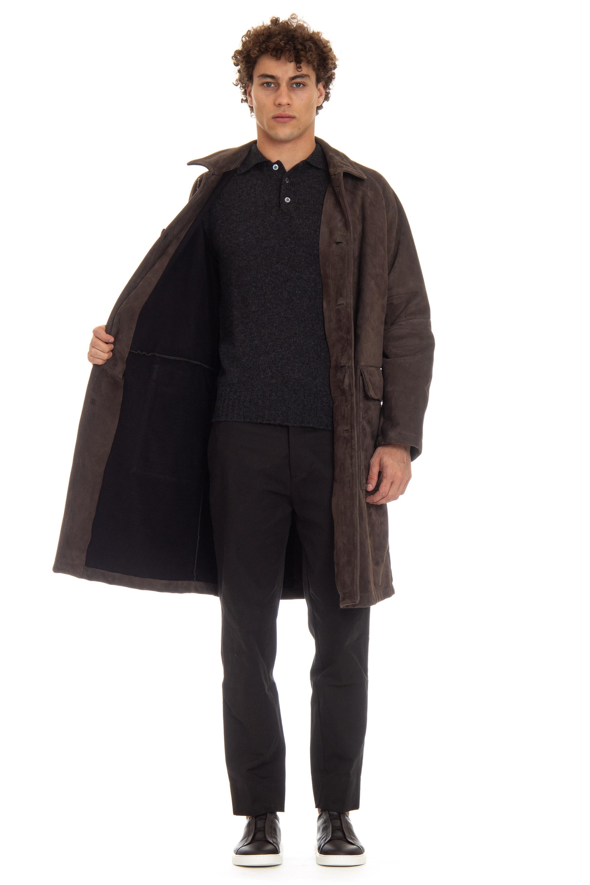 Cappotto in pelle scamosciata 47557-U BROWN Salvatore Santoro