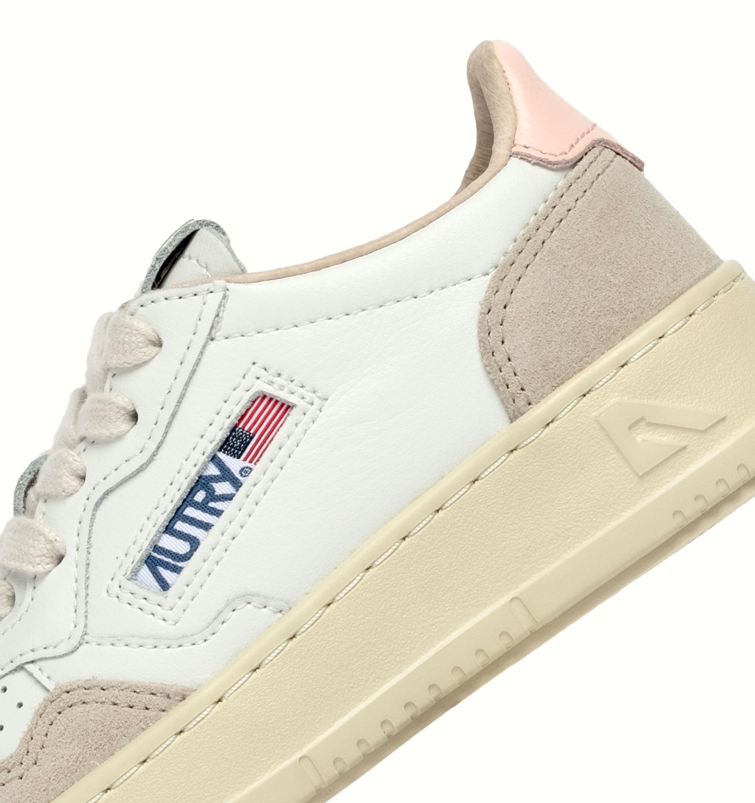 Sneaker bambino in pelle e camoscio talloncino rosa KULK FS05 WHT/CRPINK Autry