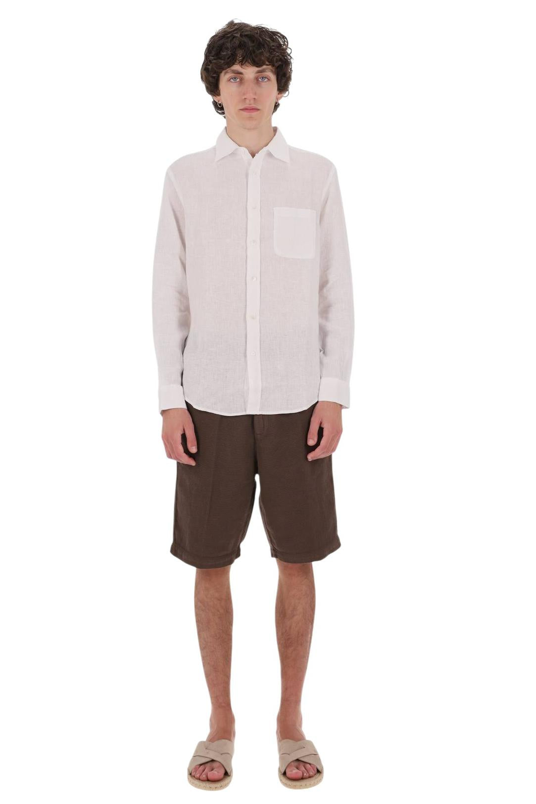 Portuguese Flannel Camicia in lino con taschino 066.S WHITE
