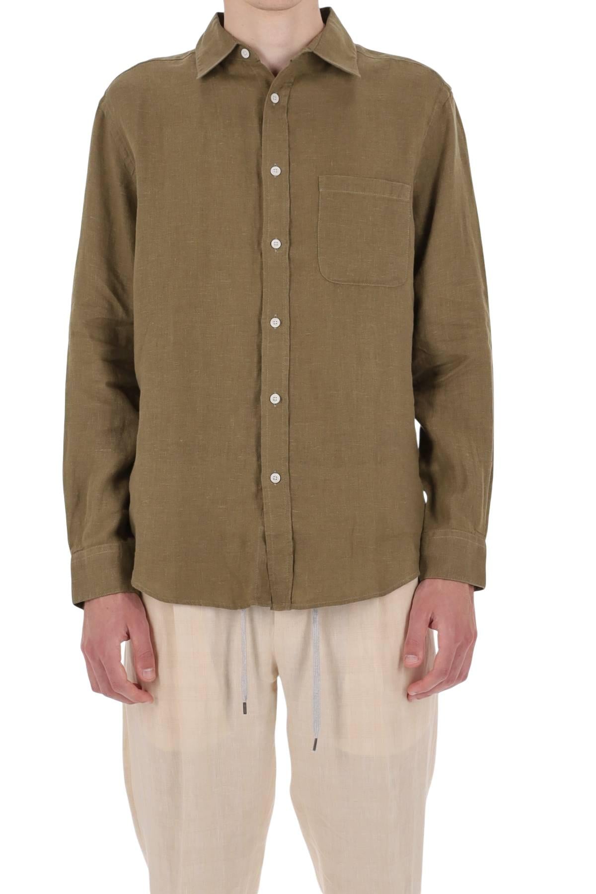 Portuguese Flannel Camicia in lino con taschino 066.S/4 DRY GREEN