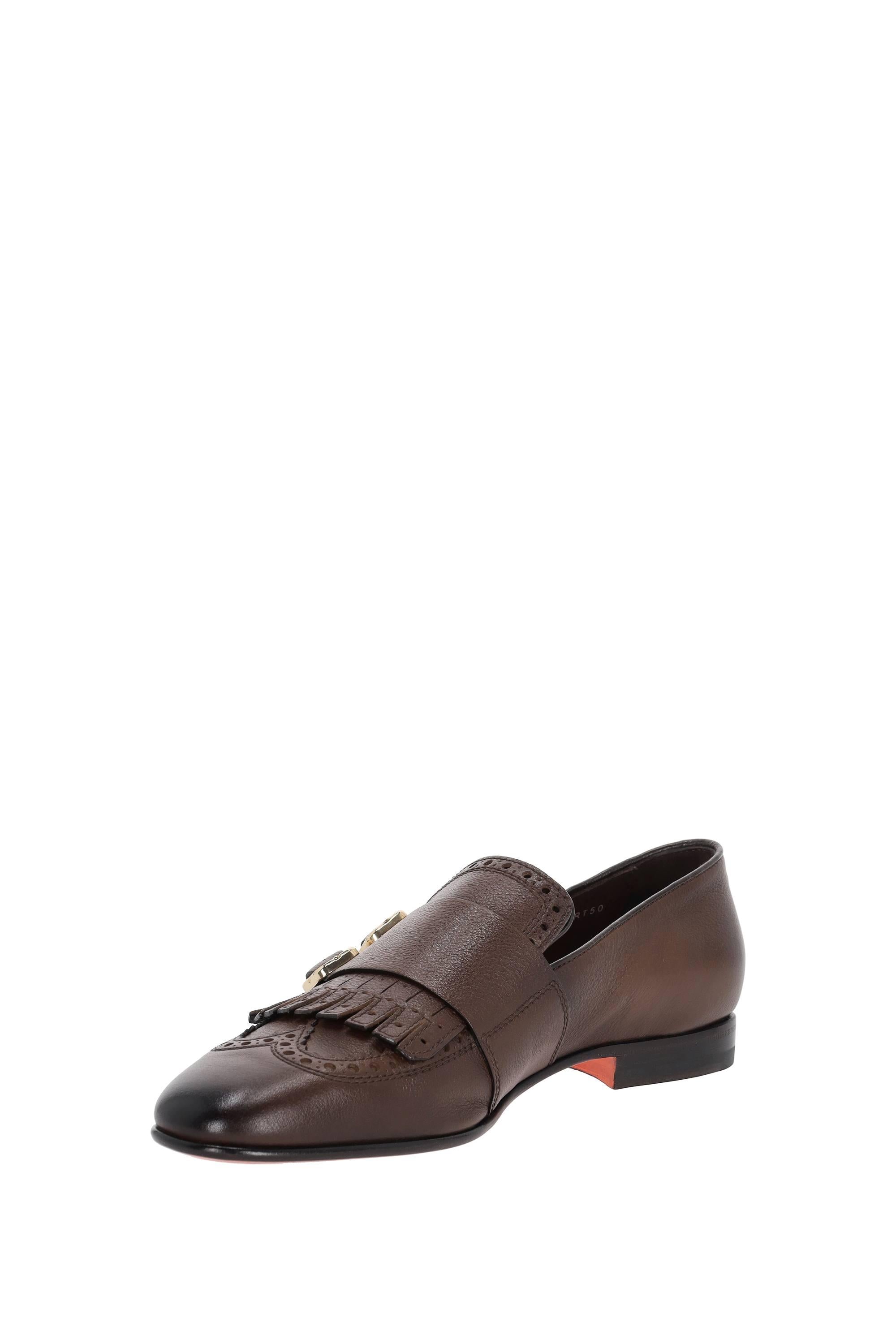 Santoni Mocassino in pelle con fibbie e frange MCNC18412LA3SGFR T50