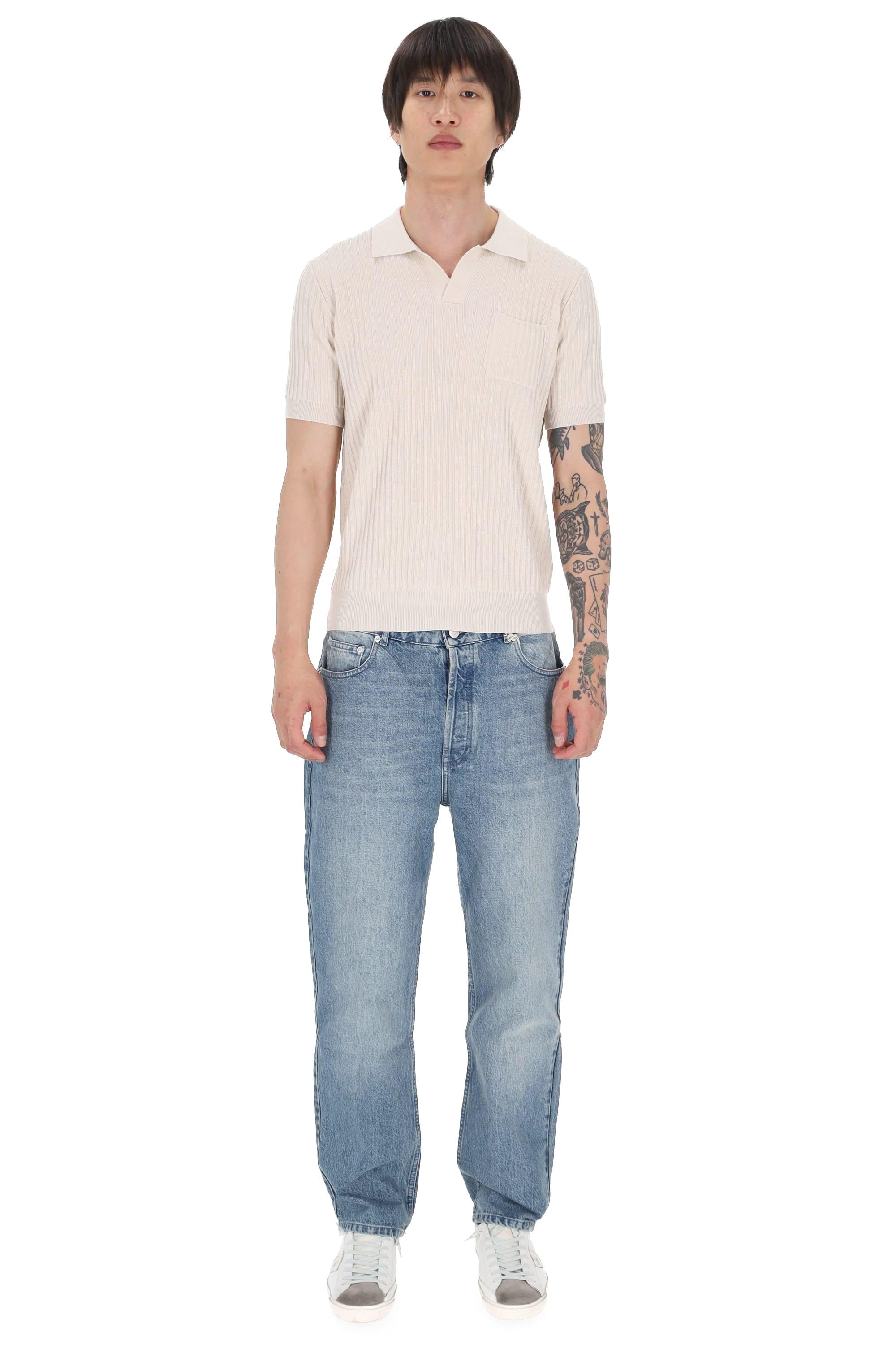 Roberto Collina Polo a costine in cotone open collar con taschino MYA13124 03