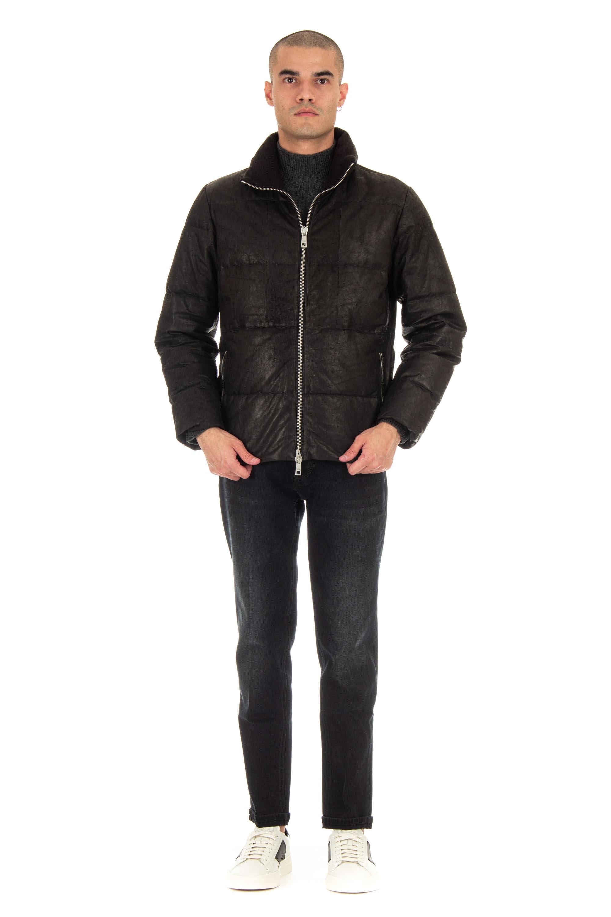 Giorgio Brato Bomber in pelle imbottito in piuma GU24F14090VBRUSHFEAR NERO