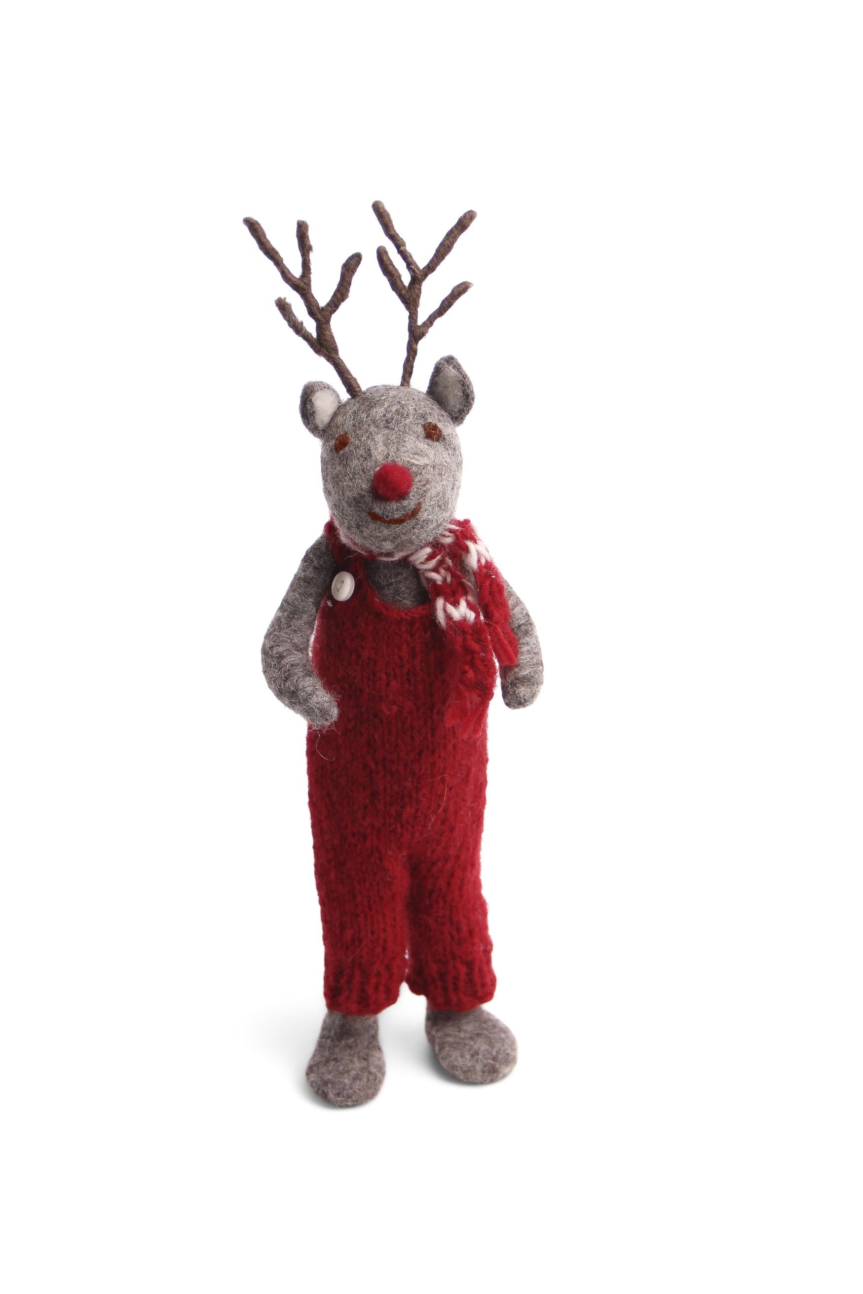 Gry&Sif Renna grande Rudolf con pantaloni rossi in maglia 89922 NN