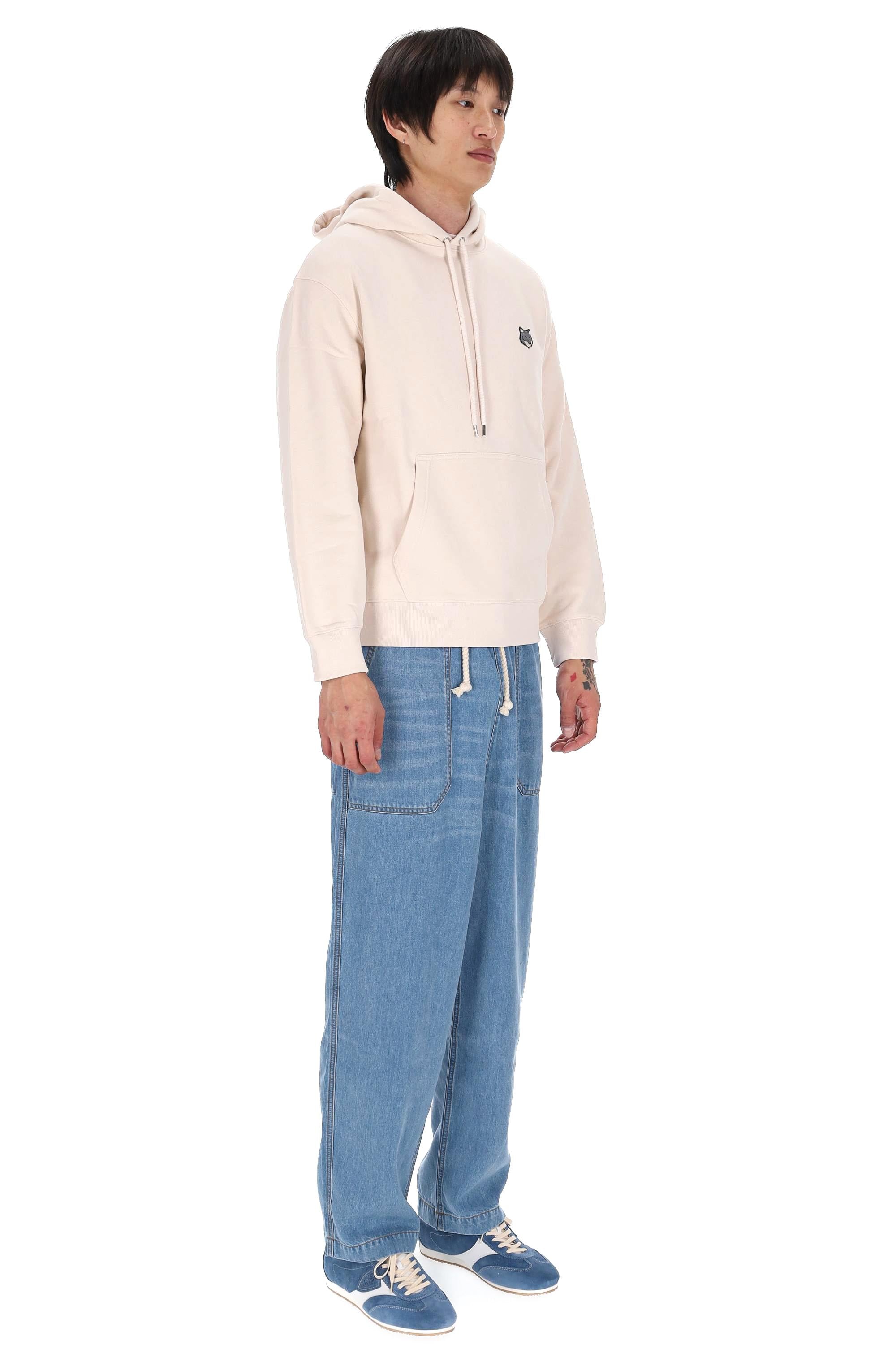 Maison Kitsuné Felpa con cappuccio in cotone regular fit con volpe grigia PM00703KM0341 LILAC POWDER