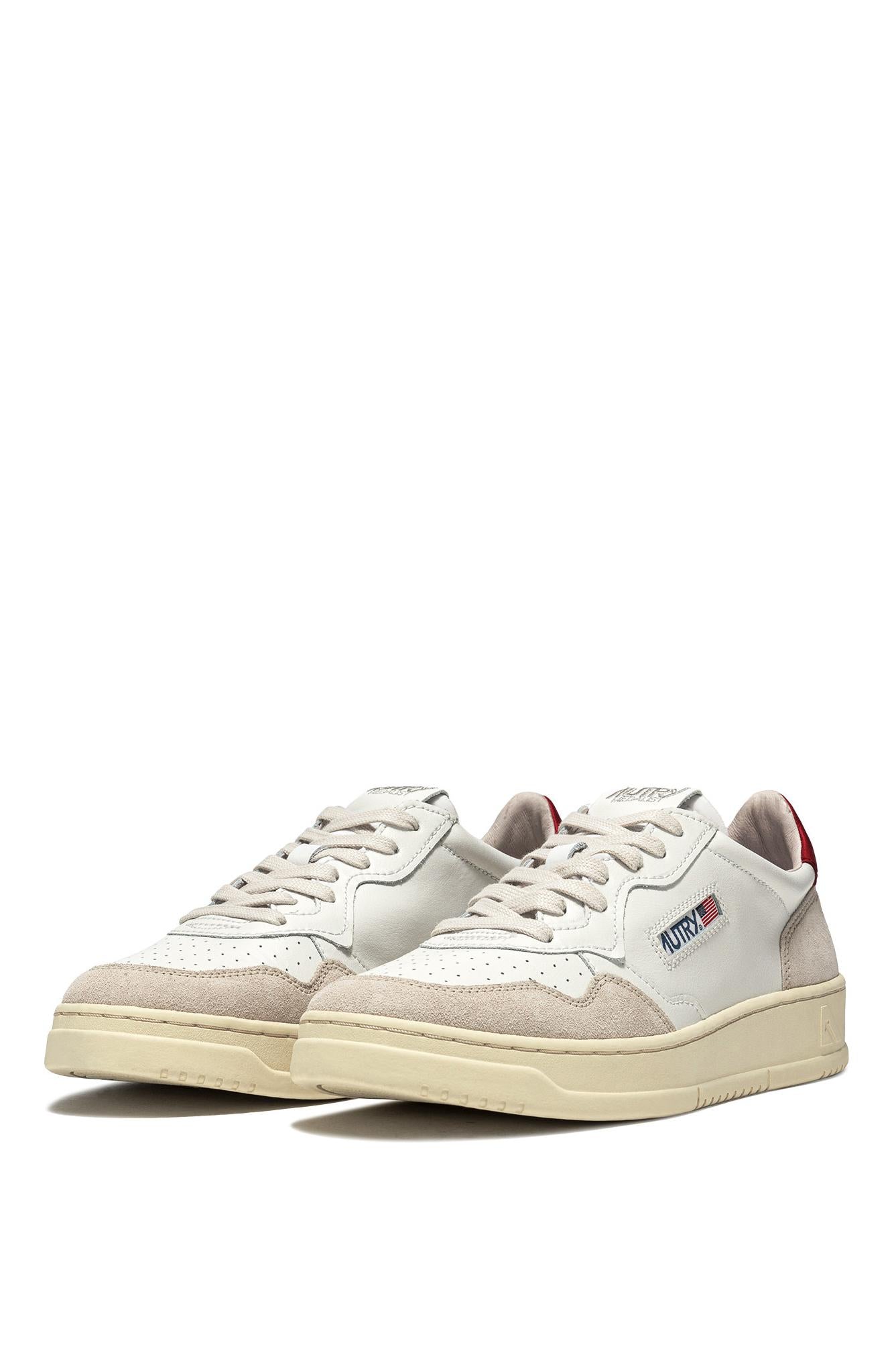Autry Sneaker Medalist in pelle e camoscio talloncino rosso AULM-LS43 WHT/RED