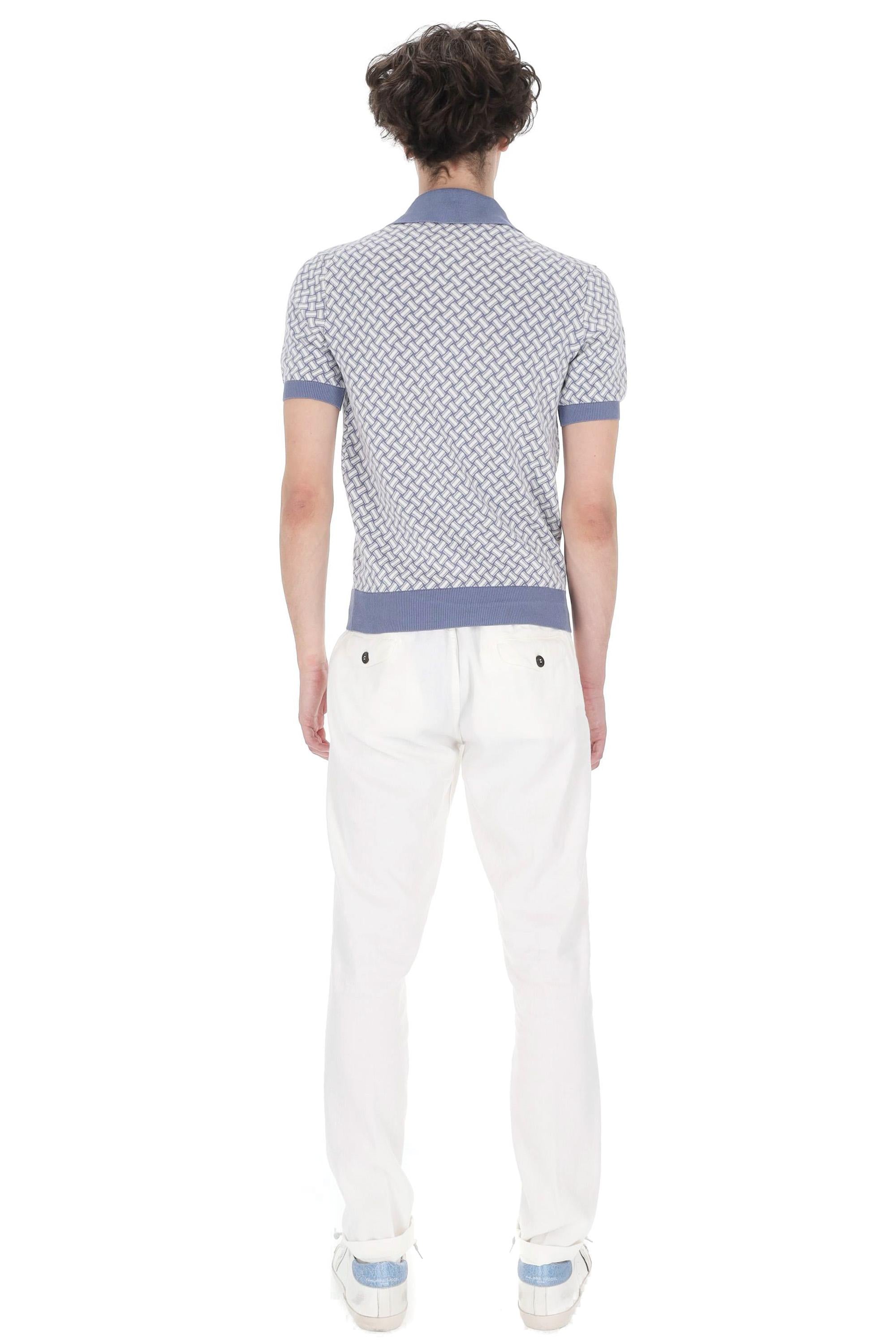 Drumohr Polo open collar in cotone-lino fantasia biscottino D9LZ146N-2 B73 724