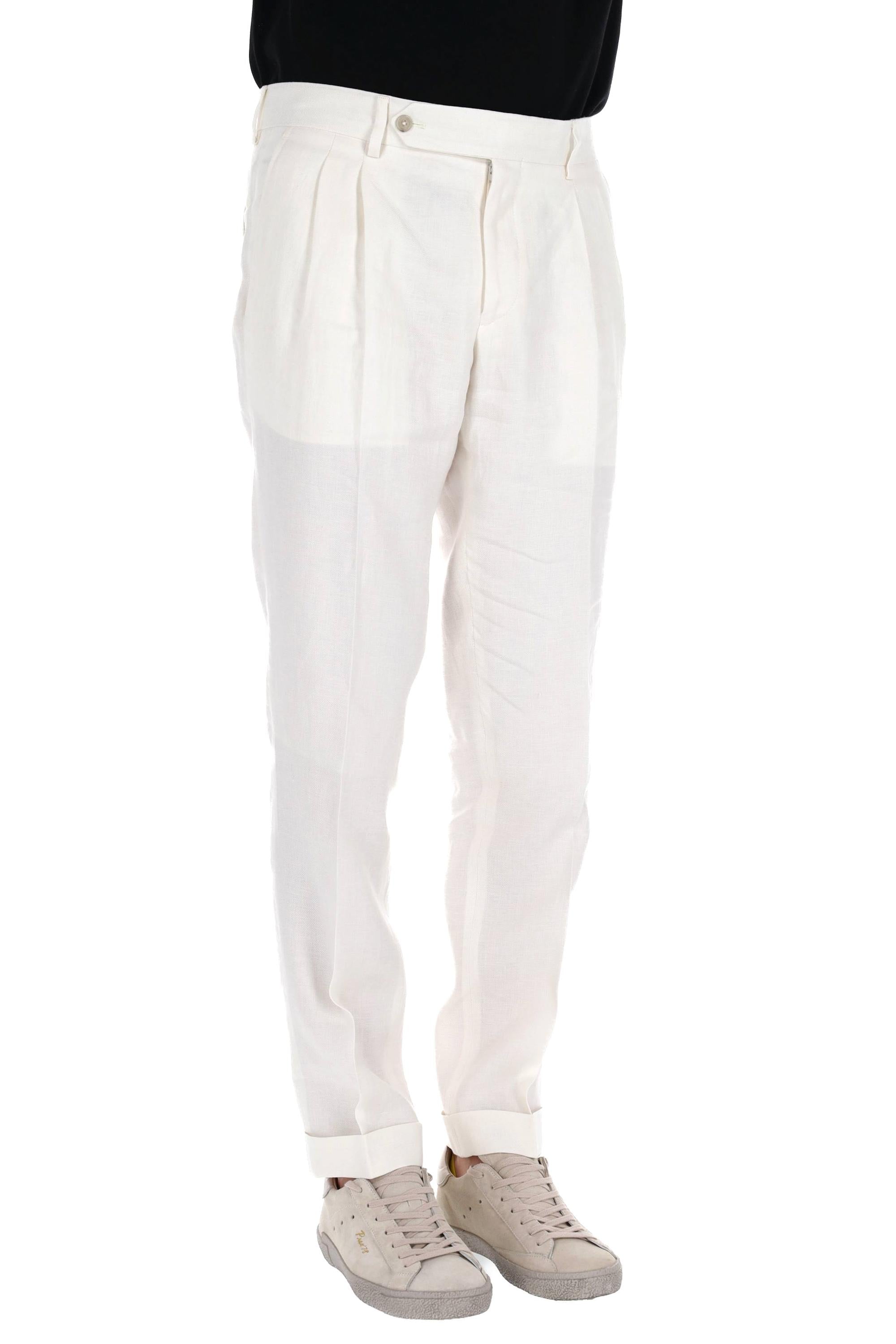 Barba Pantalone in cotone-lino mod. Firenze 48029 PANNA