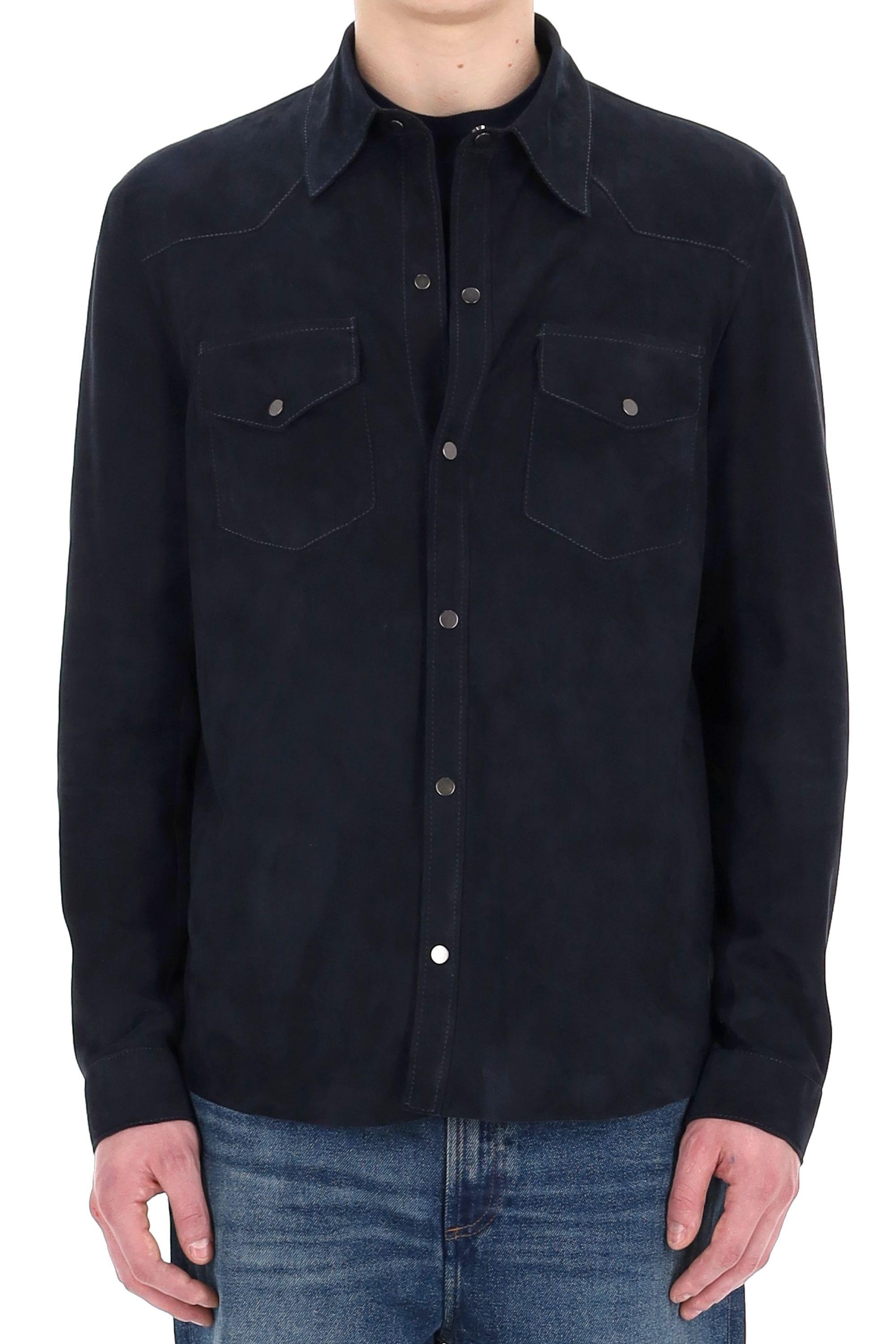 Salvatore Santoro Overshirt superlight in camoscio 48571-U-2 NAVY