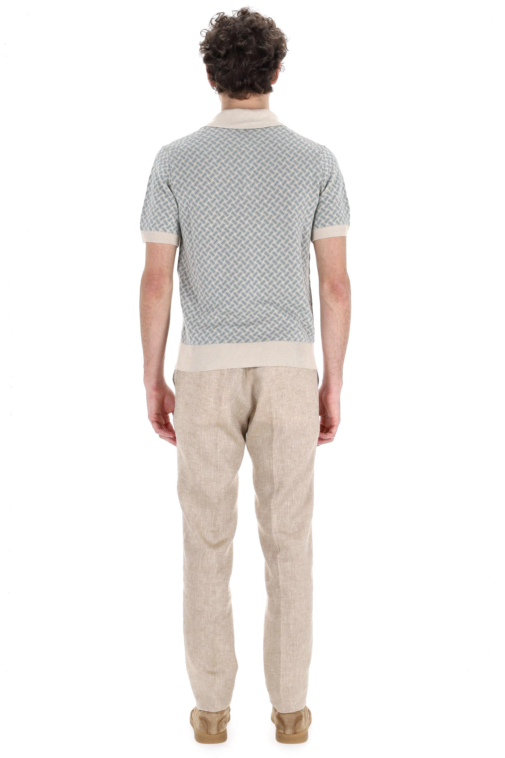 Polo open collar biscottino in cotone-lino D9LZ146N-6 B42 Drumohr