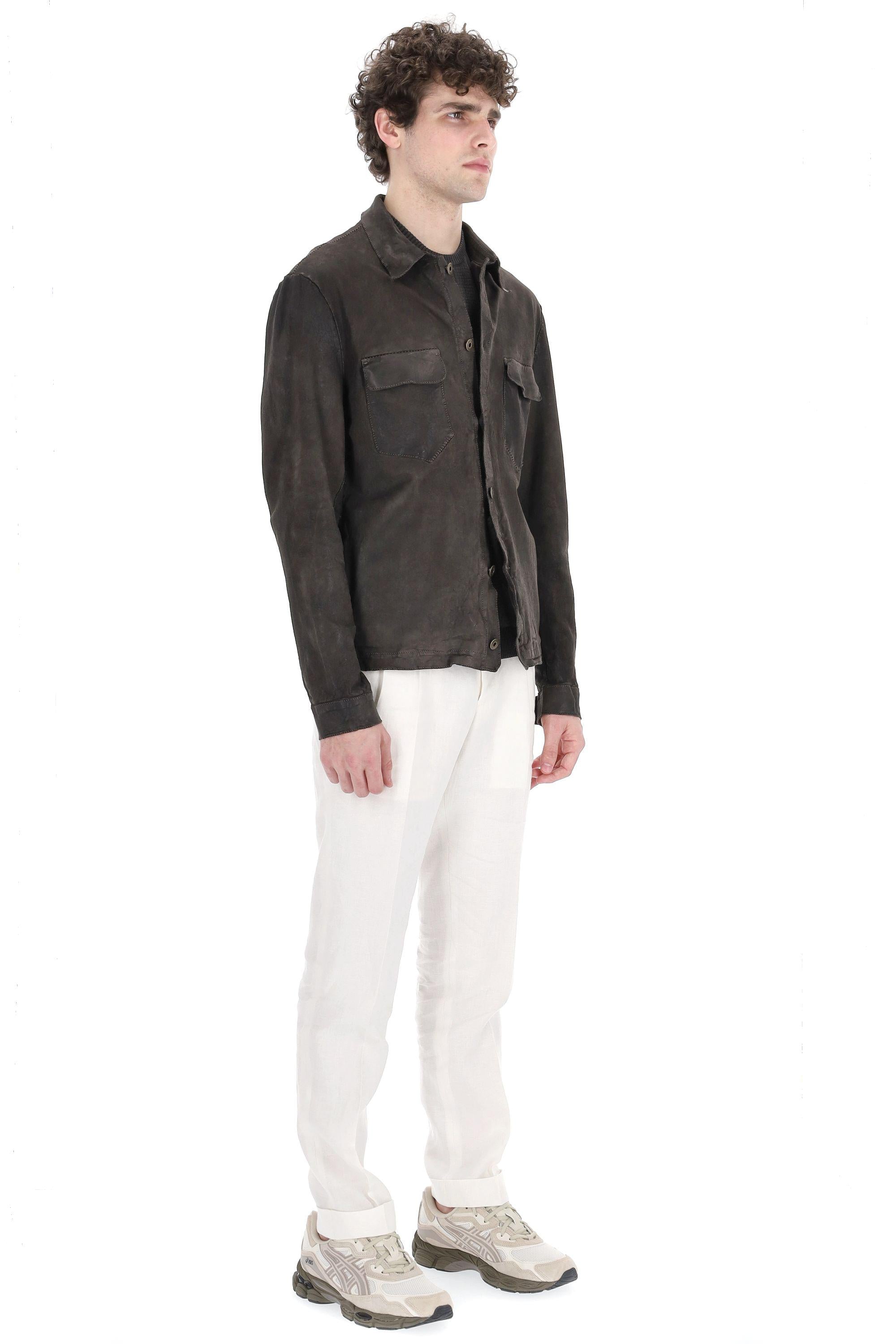 Salvatore Santoro Overshirt in pelle di agnello delavè 48573-U NIV_COFFEE