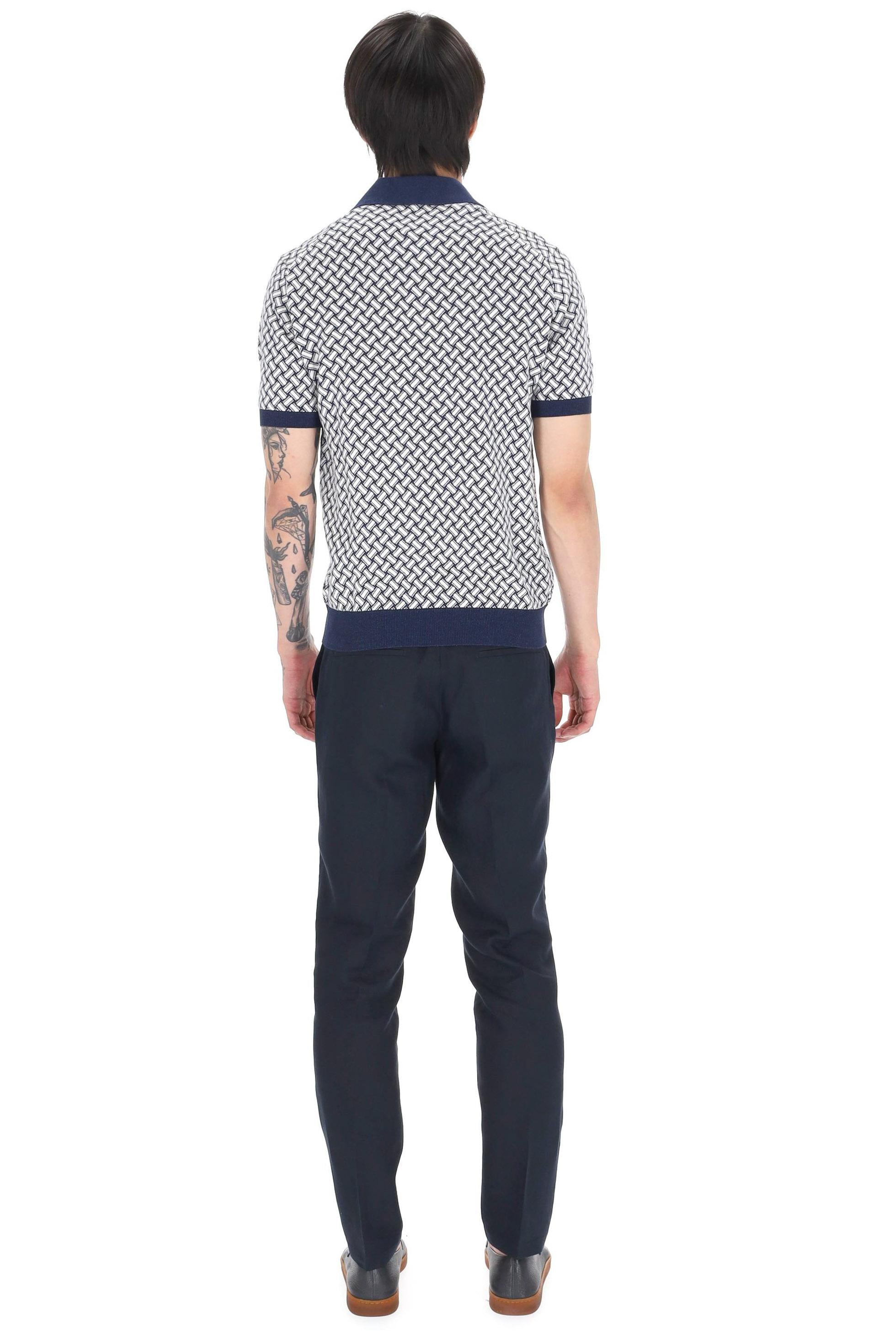 Drumohr Polo open collar in cotone-lino fantasia biscottino D9LZ146N B29 790