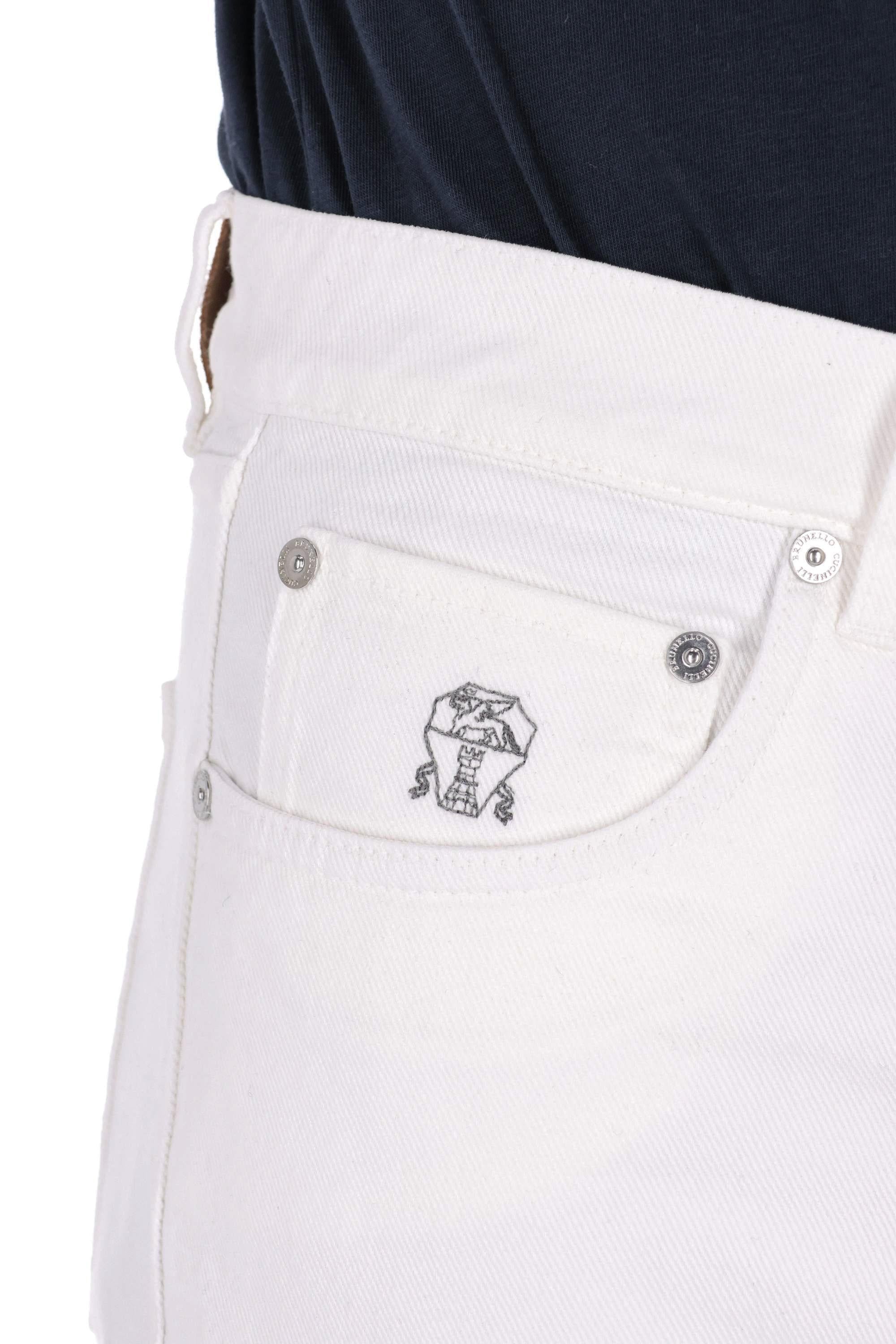 Jeans bianco in bull di cotone M237P01090 C7210 Brunello Cucinelli