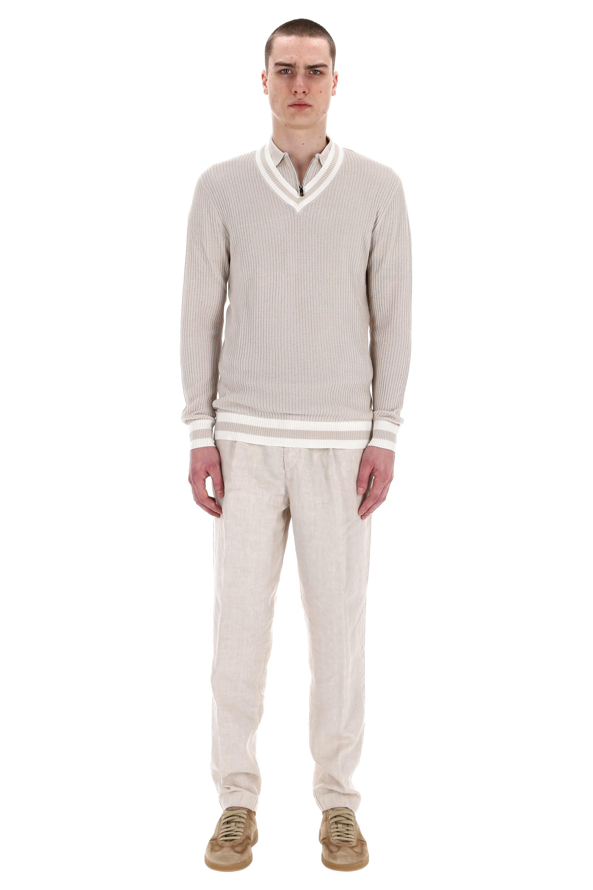 Eleventy Maglia scollo V in cotone con profili in contrasto K76MAGK51 02-01