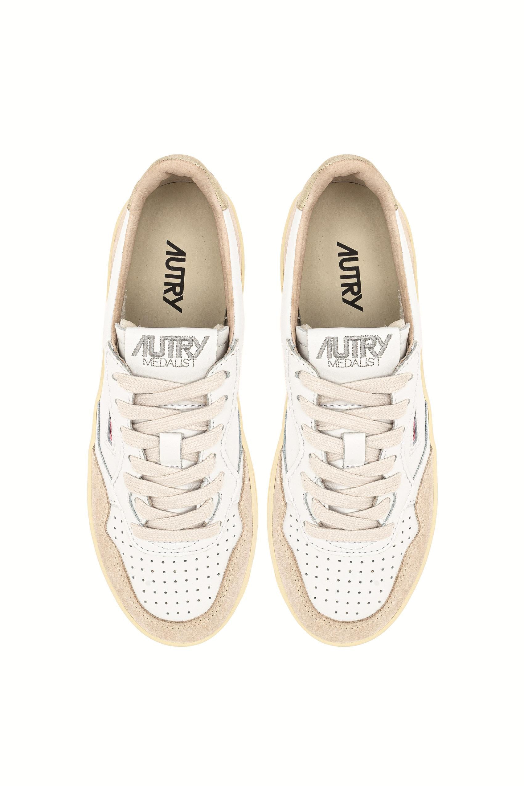 Sneaker donna Platform bimateriale in pelle e camoscio PTLW LS01 WHT/PLAT Autry