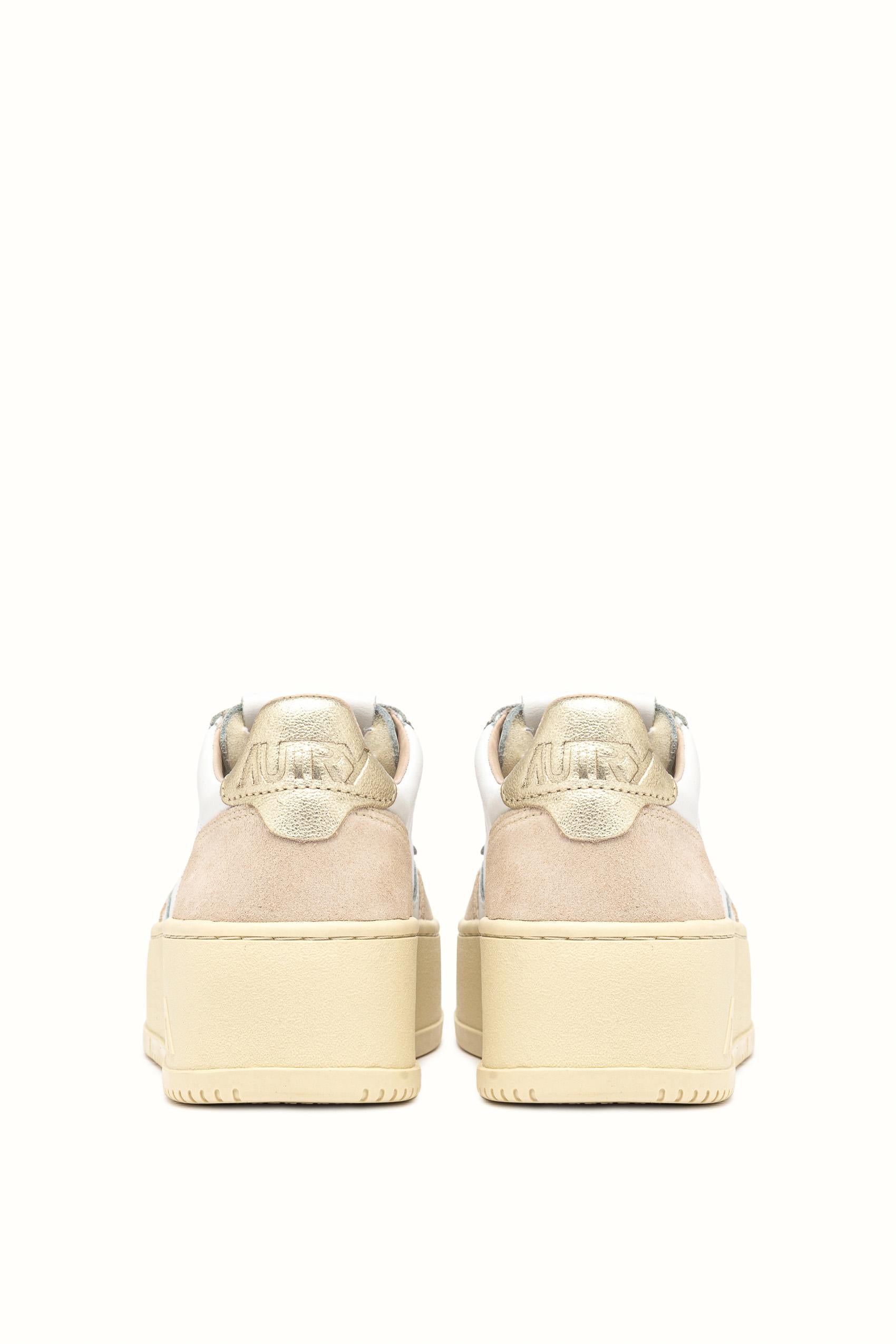 Sneaker donna Platform bimateriale in pelle e camoscio PTLW LS01 WHT/PLAT Autry