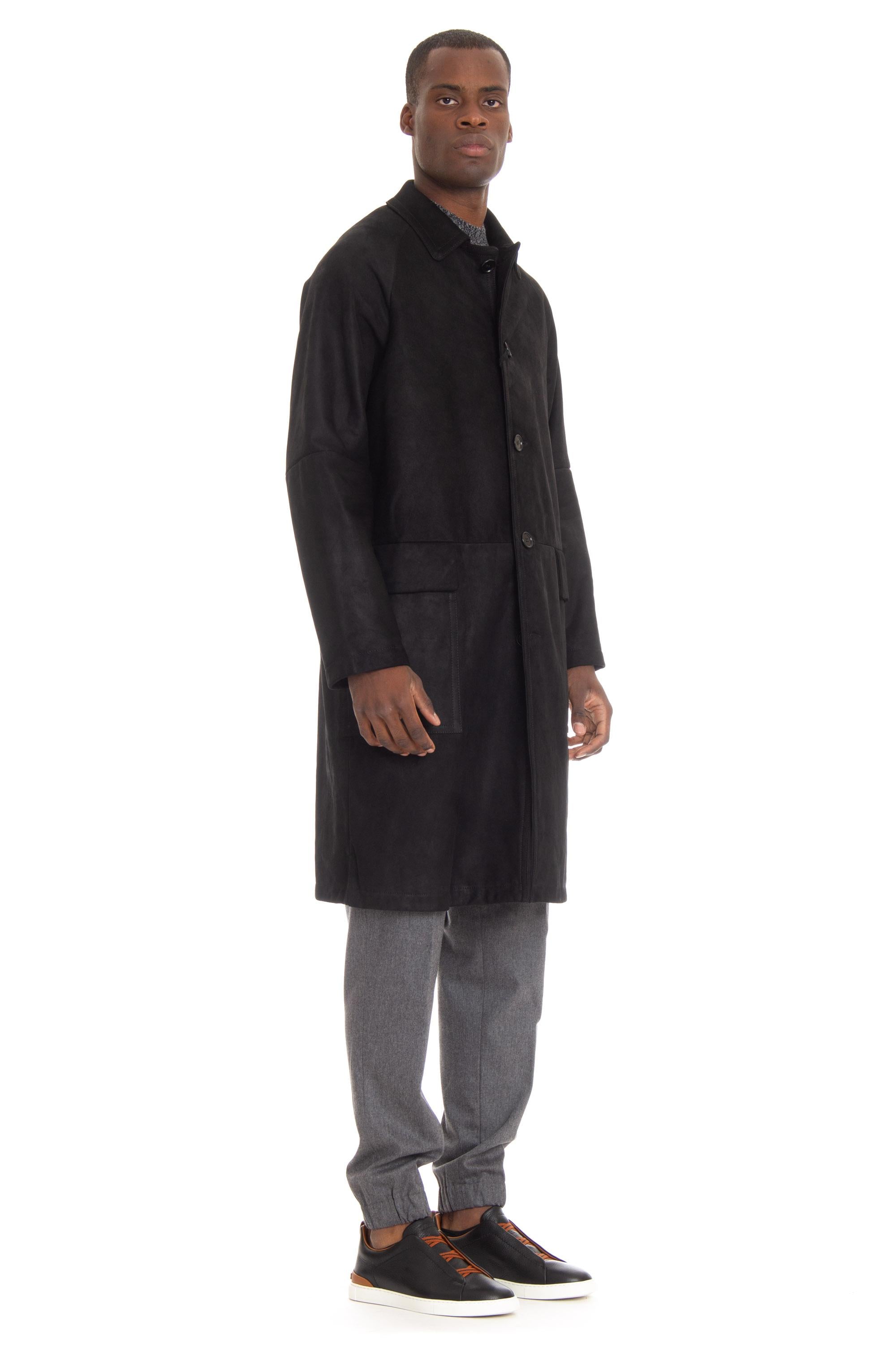 Salvatore Santoro Cappotto soprabito in pelle 45566-U BLACK