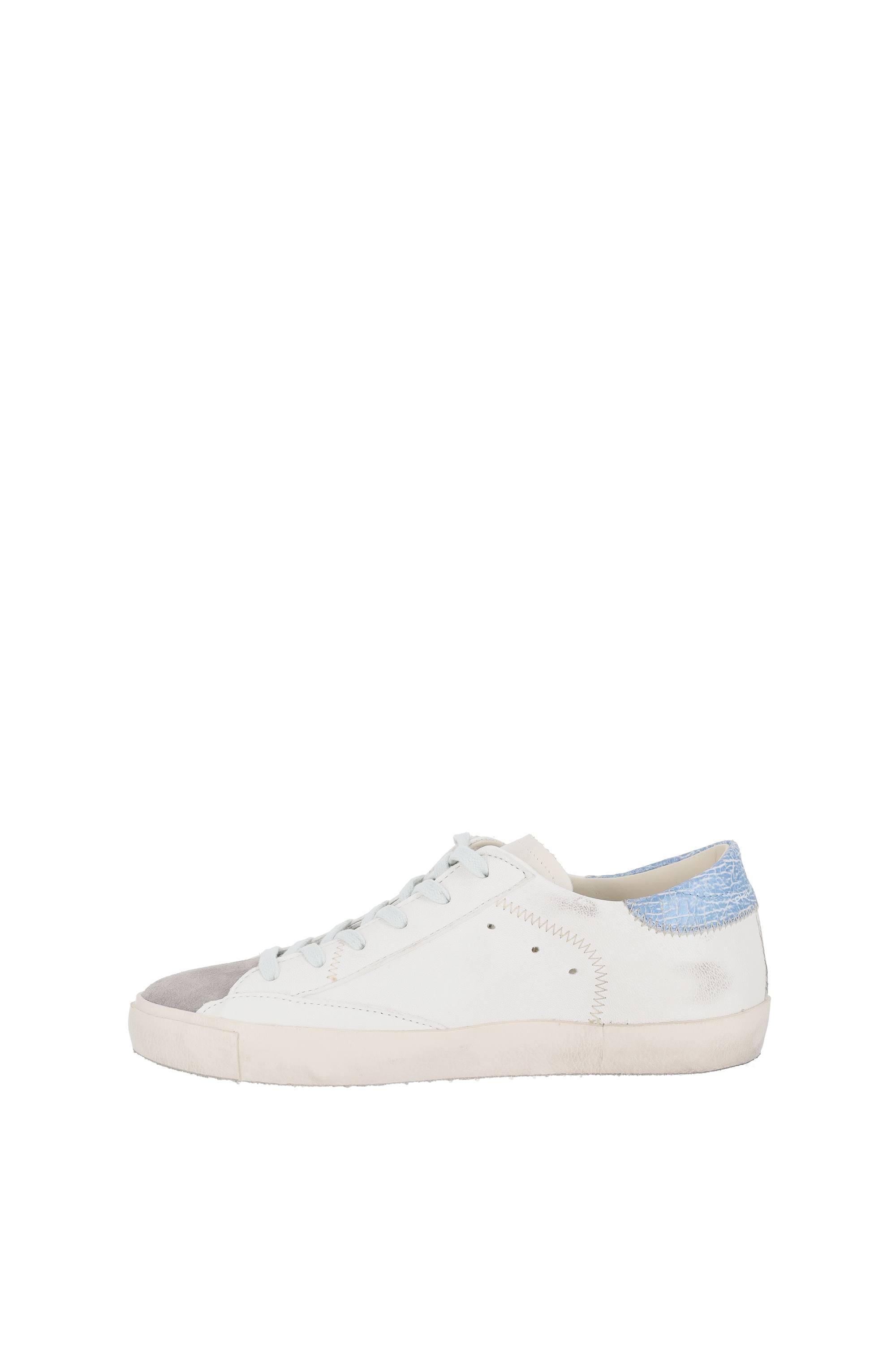 Philippe Model Sneaker Paris in pelle e camoscio talloncino azzurro cracklè PRLU-PRSX/3 WX52