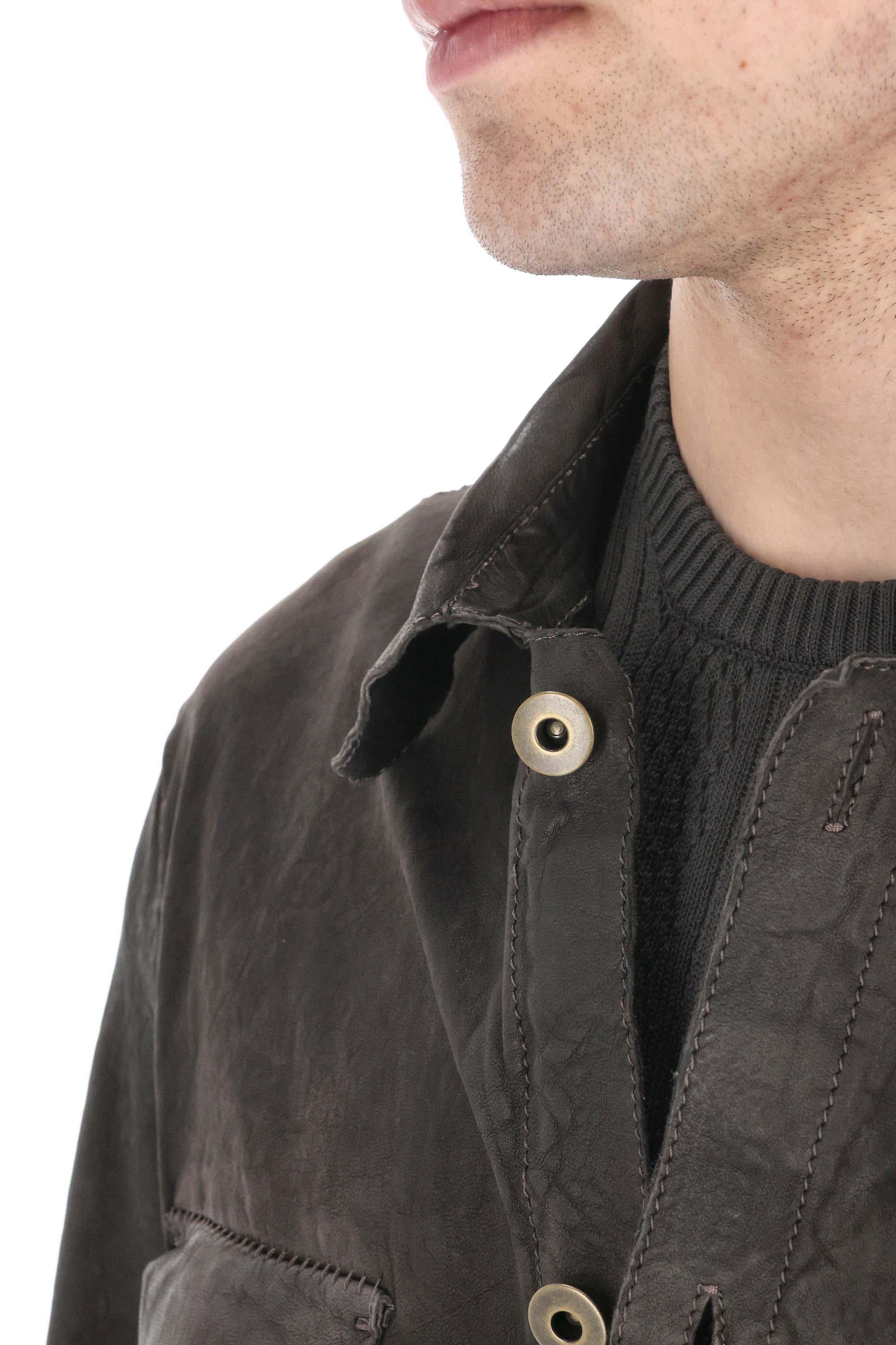 Salvatore Santoro Overshirt in pelle di agnello delavè 48573-U NIV_COFFEE