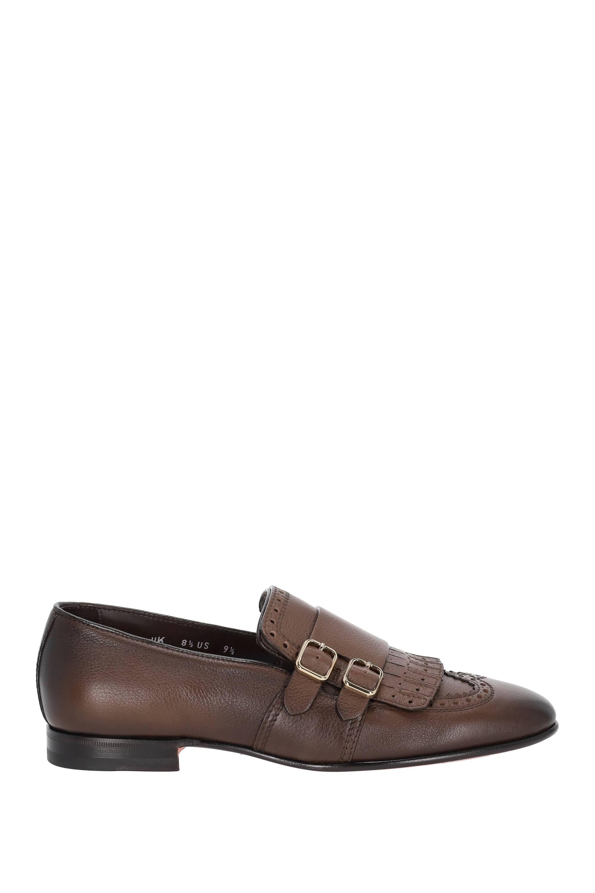 Santoni Mocassino in pelle con fibbie e frange MCNC18412LA3SGFR T50