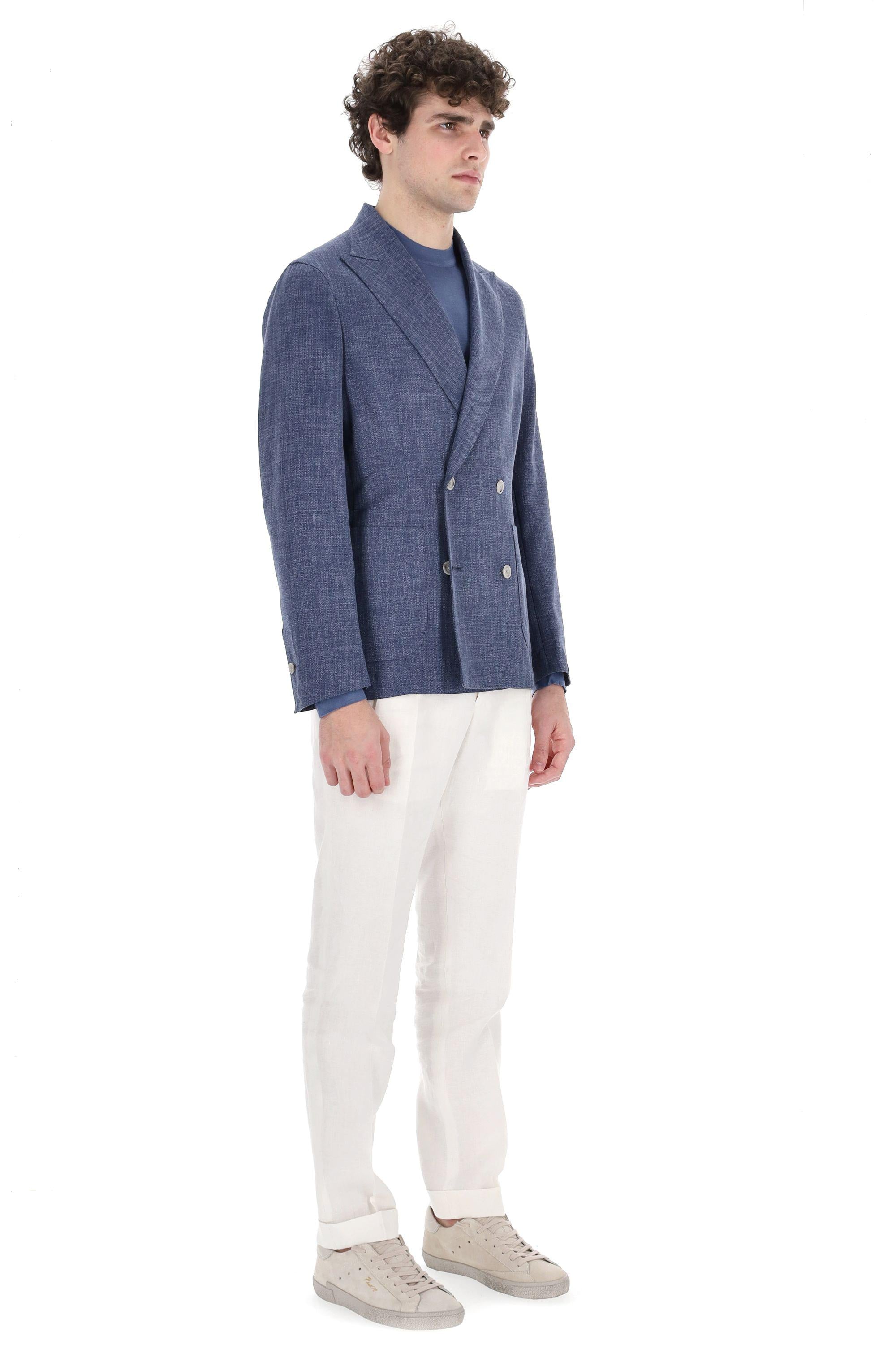 Barba Giacca doppiopetto tramata in cotone-lana Easywear EJ_48012 AZZ