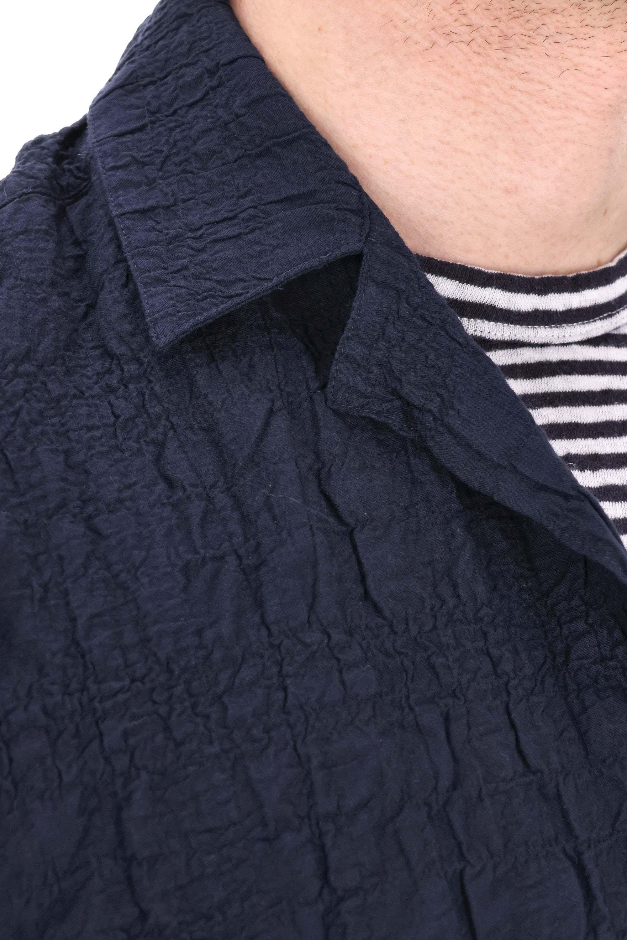 Officine Générale Camicia mezza manica in cotone goffrato MSHI014 NIGHT SKY