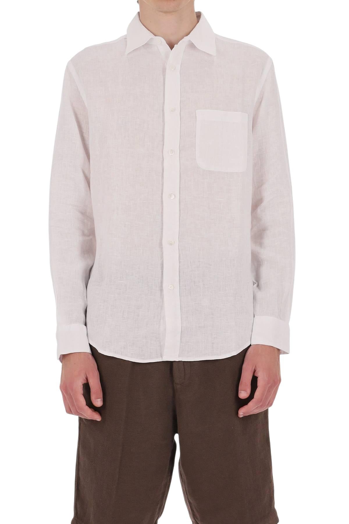 Portuguese Flannel Camicia in lino con taschino 066.S WHITE