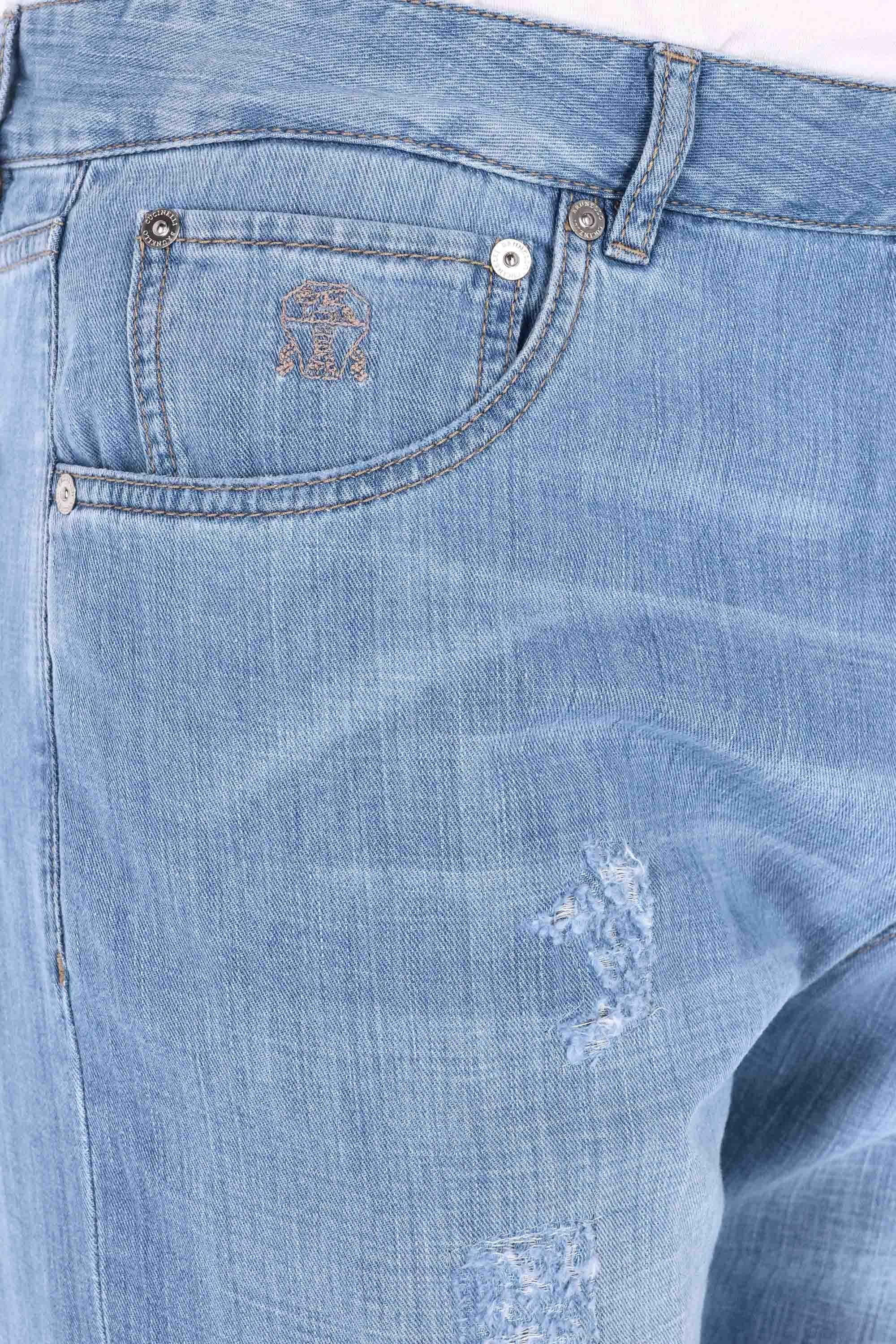 Jeans in puro cotone superlight con rotture ME645X2340 C1470 Brunello Cucinelli