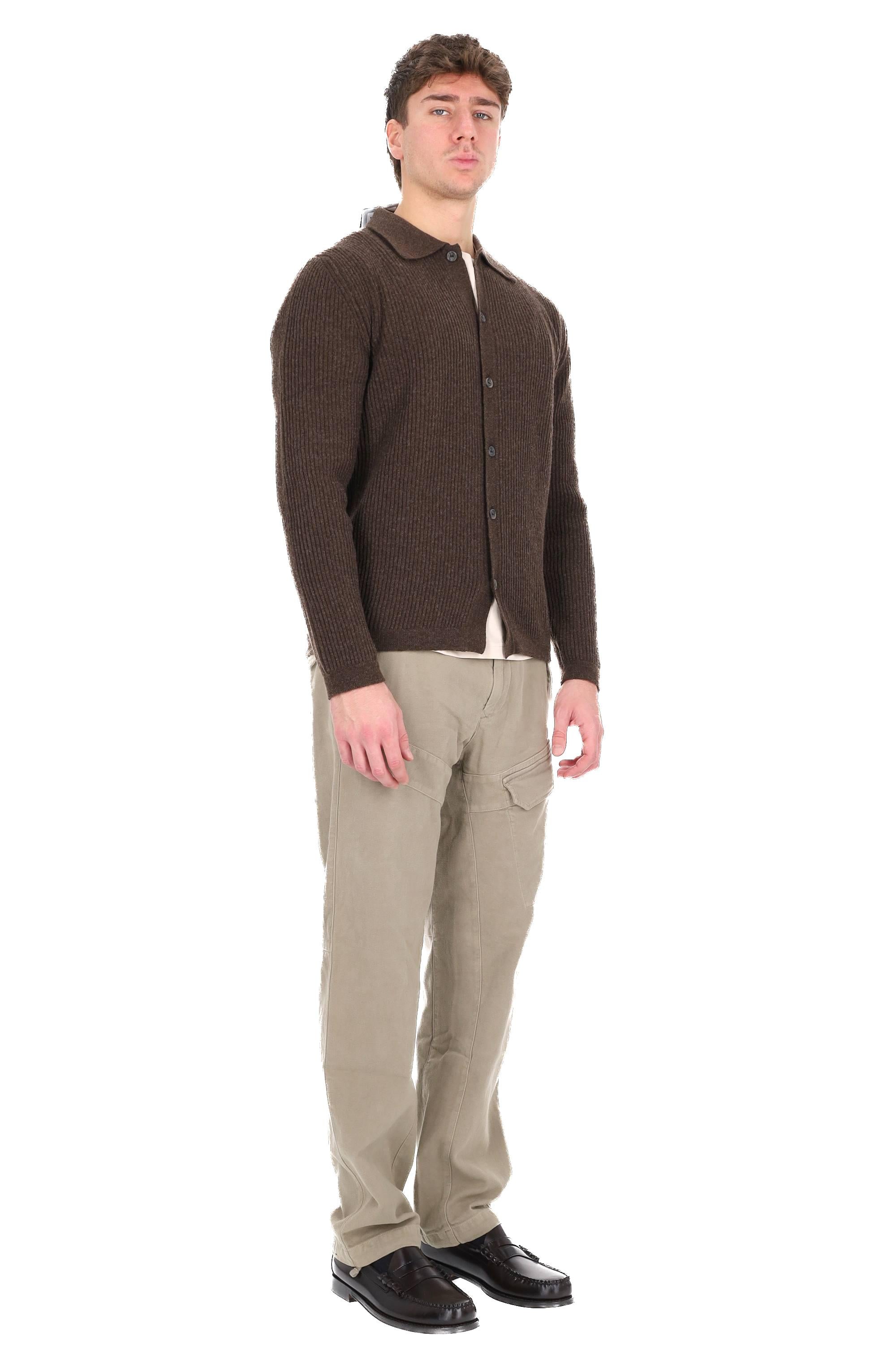 Barba Maglia abbottonata con colletto camicia in lana a costine BR06 2190 7008 7008