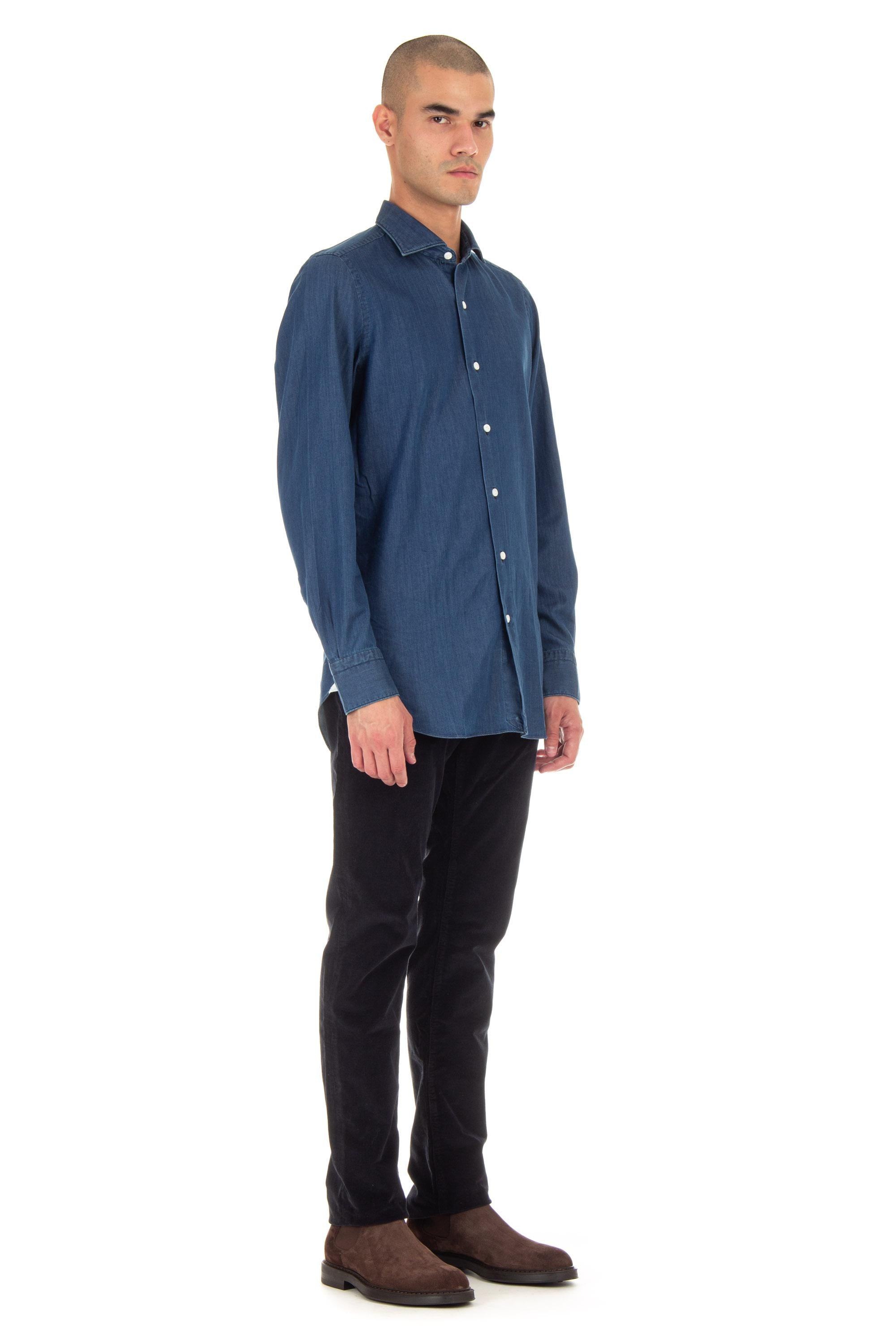 Finamore Camicia sartoriale in twill denim linea milano ML-ZNPS-Z 045880 C0512D 11