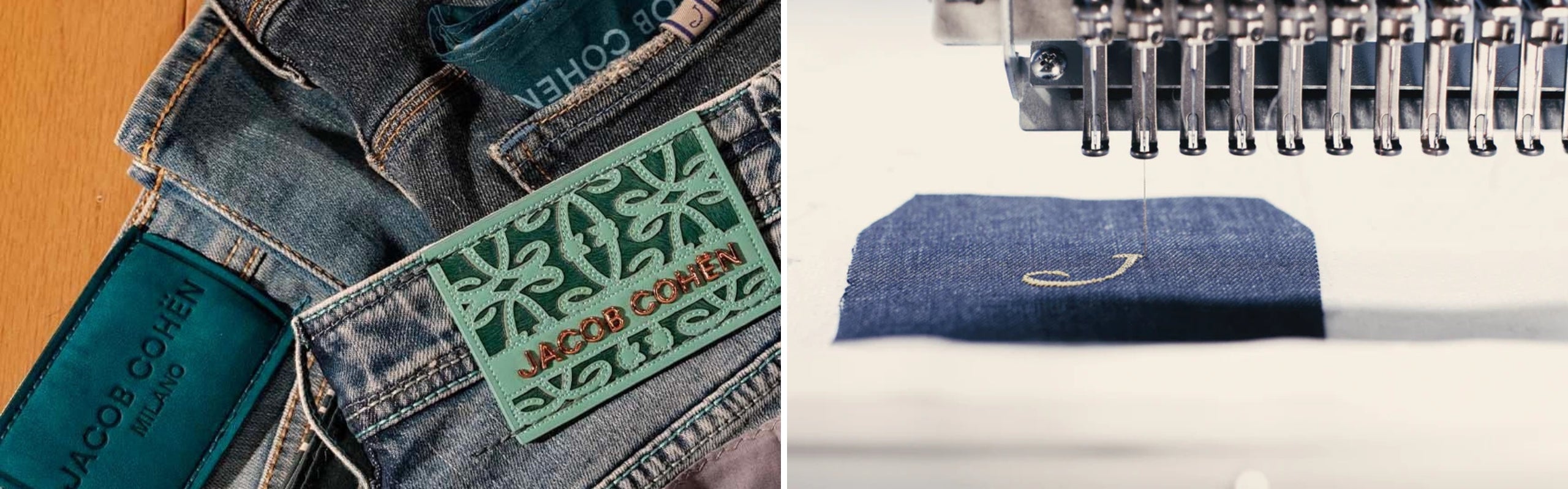 Jacob Cohën: dettaglio salpe jeans e ricamo logo denim di lusso artigianali Made in Italy | Setaccio