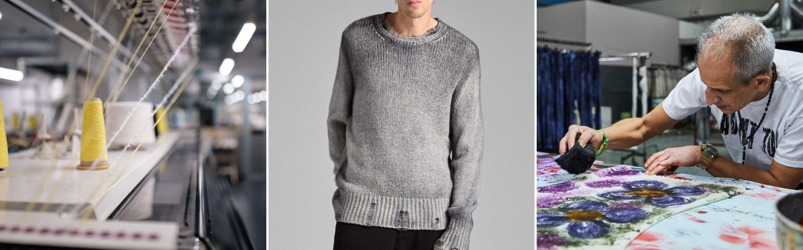Maglieria Avant Toi: maglione degradé e pittura a mano floreale su filati pregiati