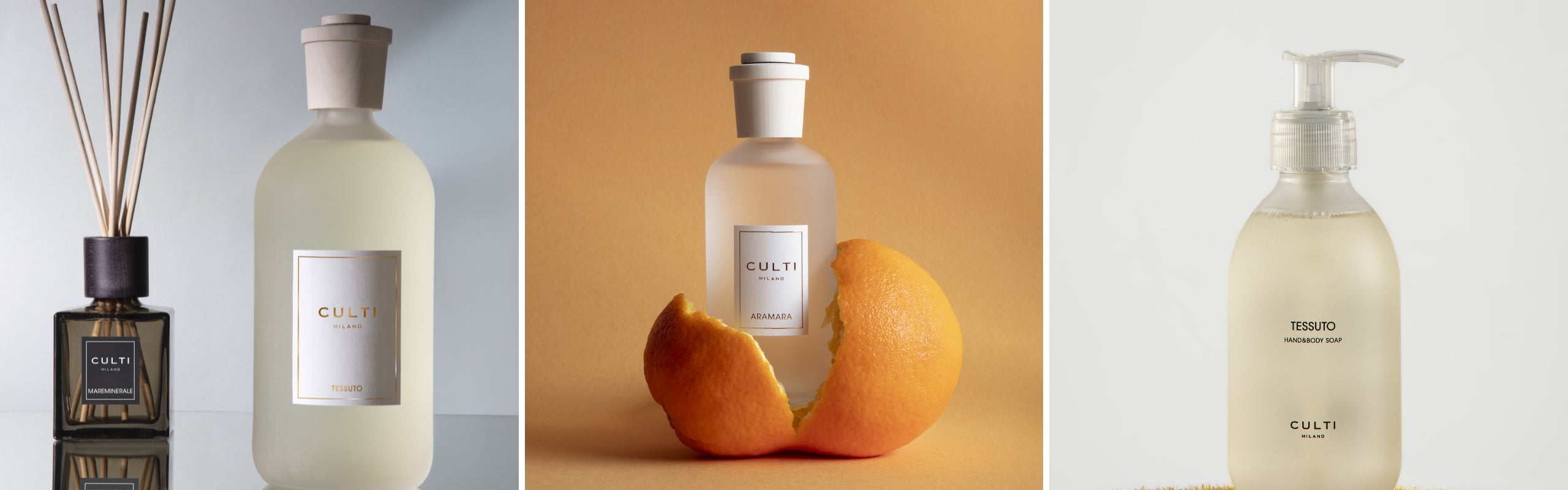 Culti Milano: diffusori e sapone Mareminerale, Tessuto e Aramara. Fragranze per casa, ufficio e corpo | Setaccio