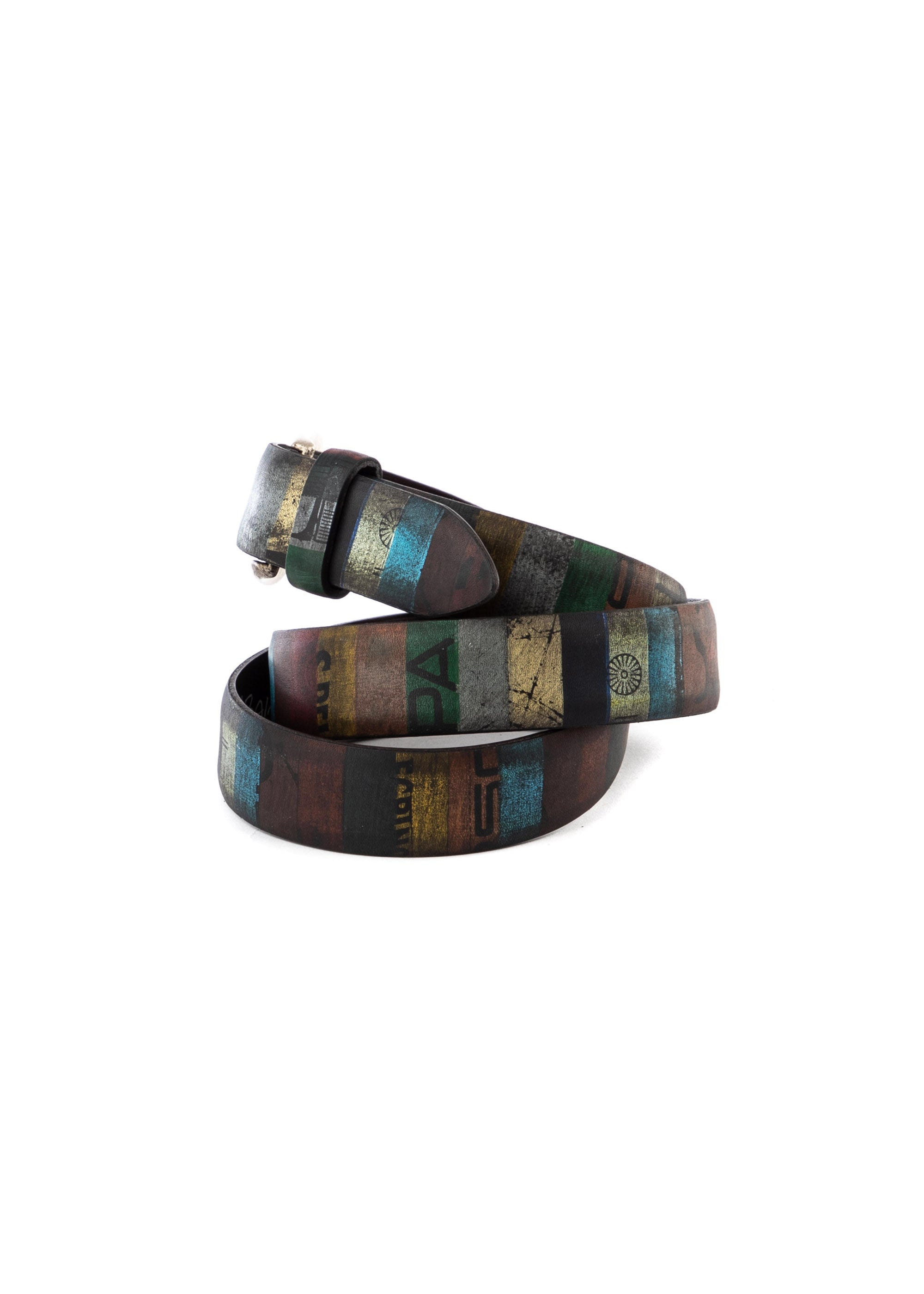 Handcrafted belt with multicolor vertical stripes