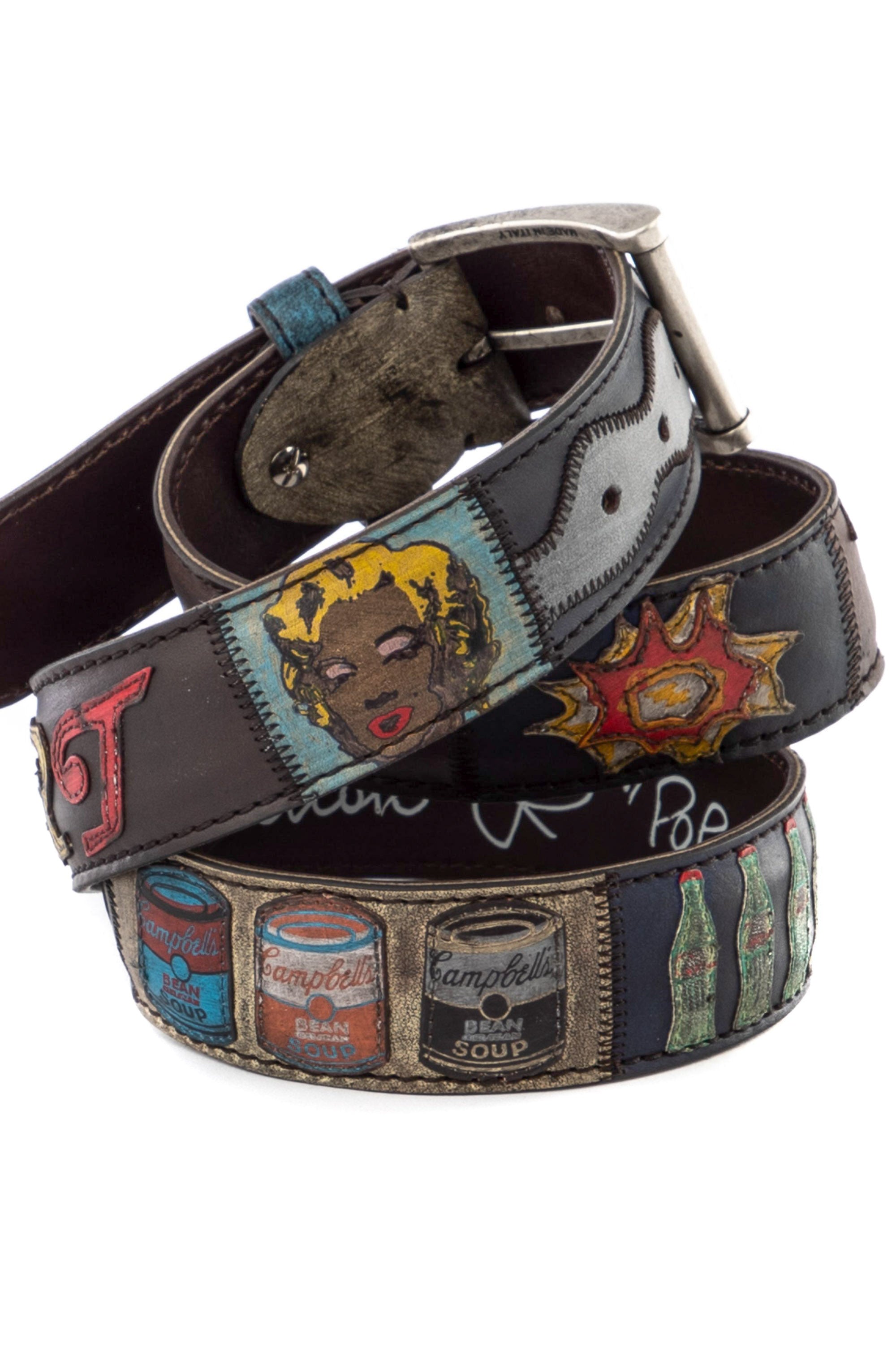 Handcrafted "pop art" leather belt