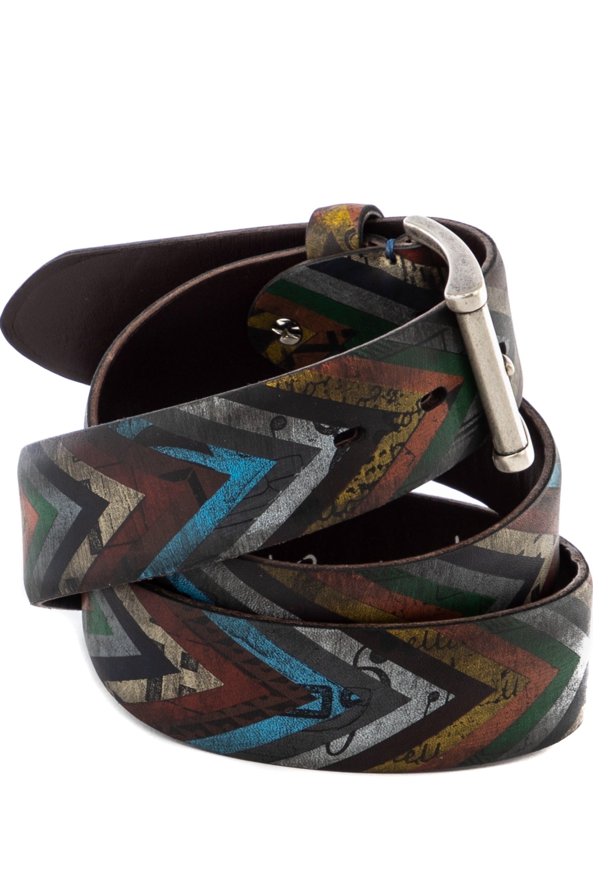 Handcrafted belt in dark "herringbone" leather