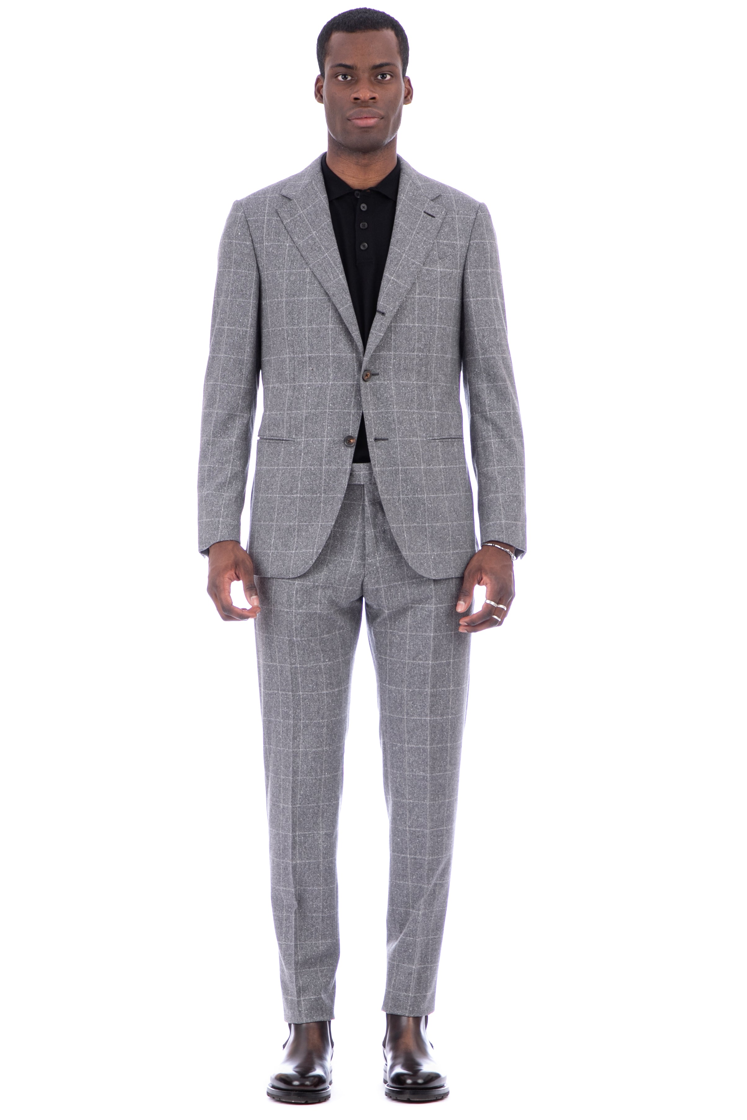 Tailored suit in drop 8 check wool