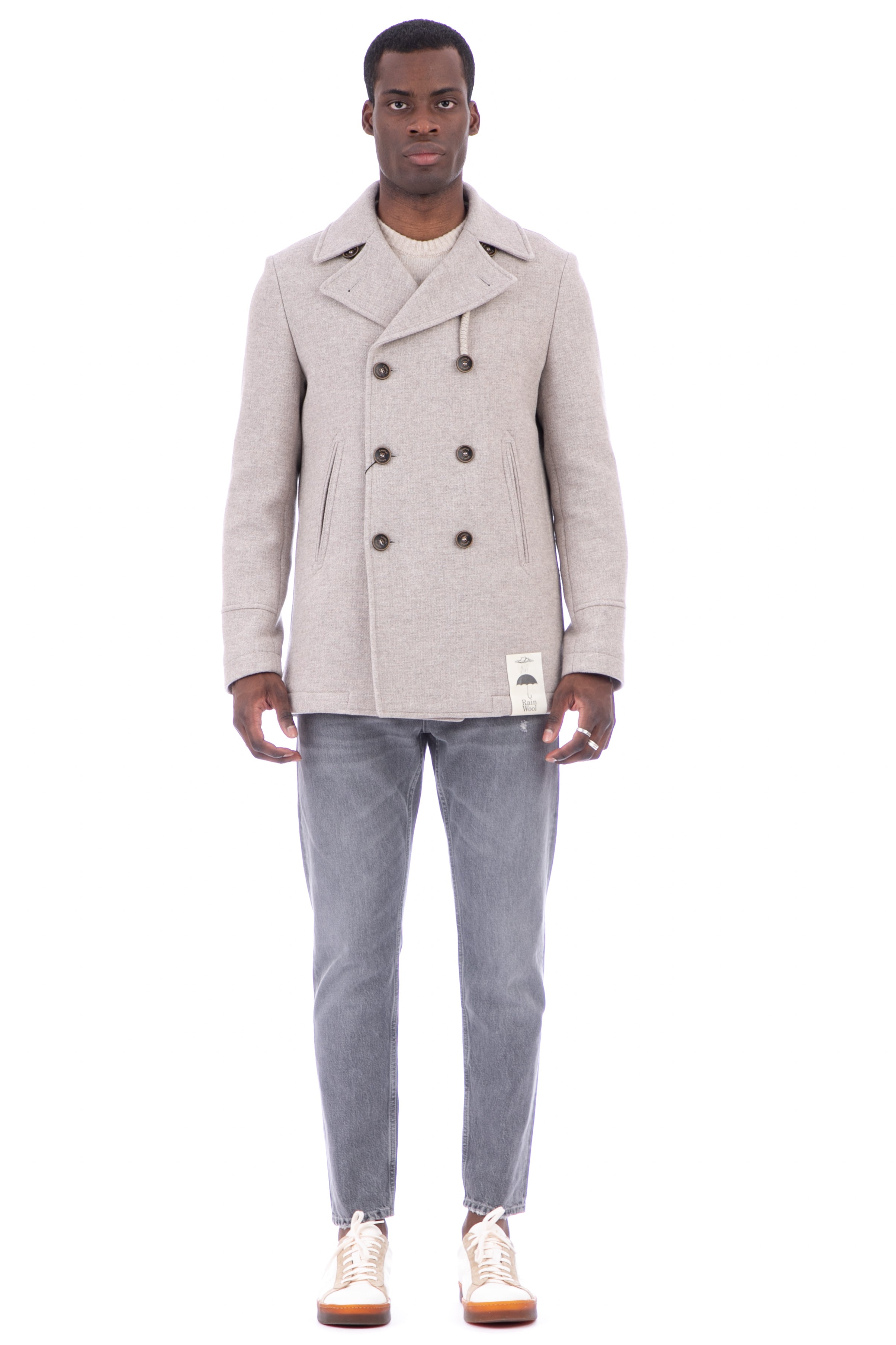 Island peacoat in water-repellent wool