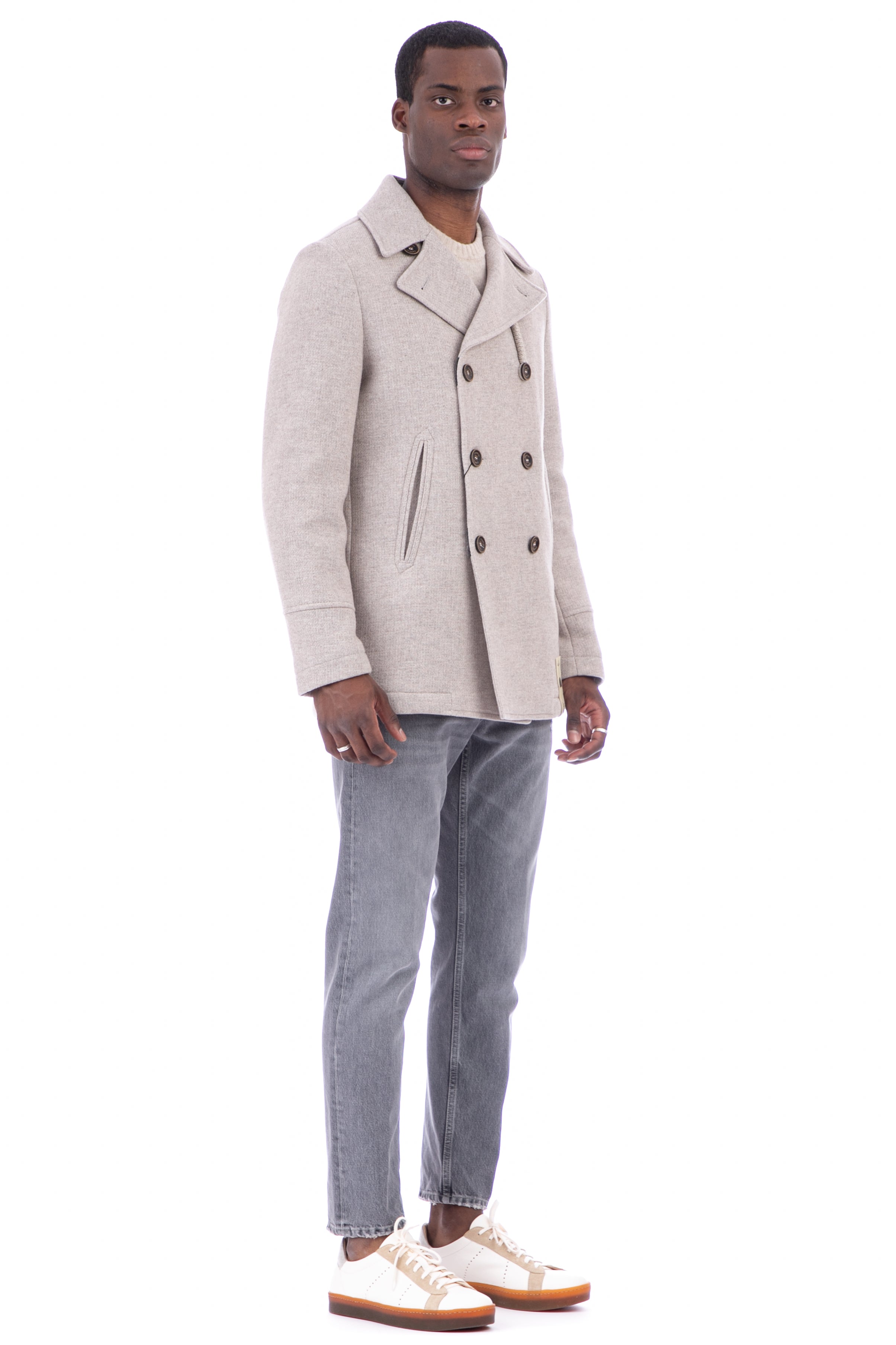 Island peacoat in water-repellent wool