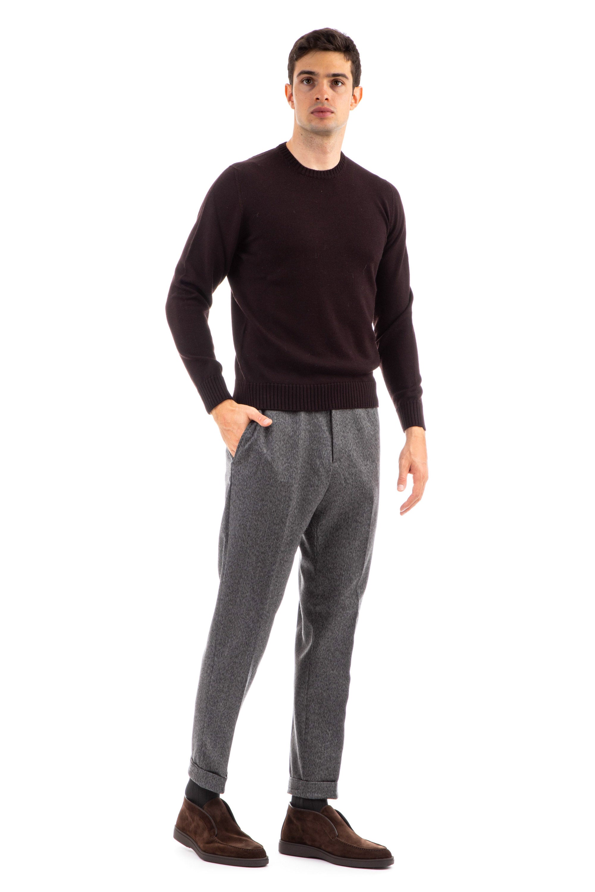 Crew-neck sweater in 7 gauge merino wool