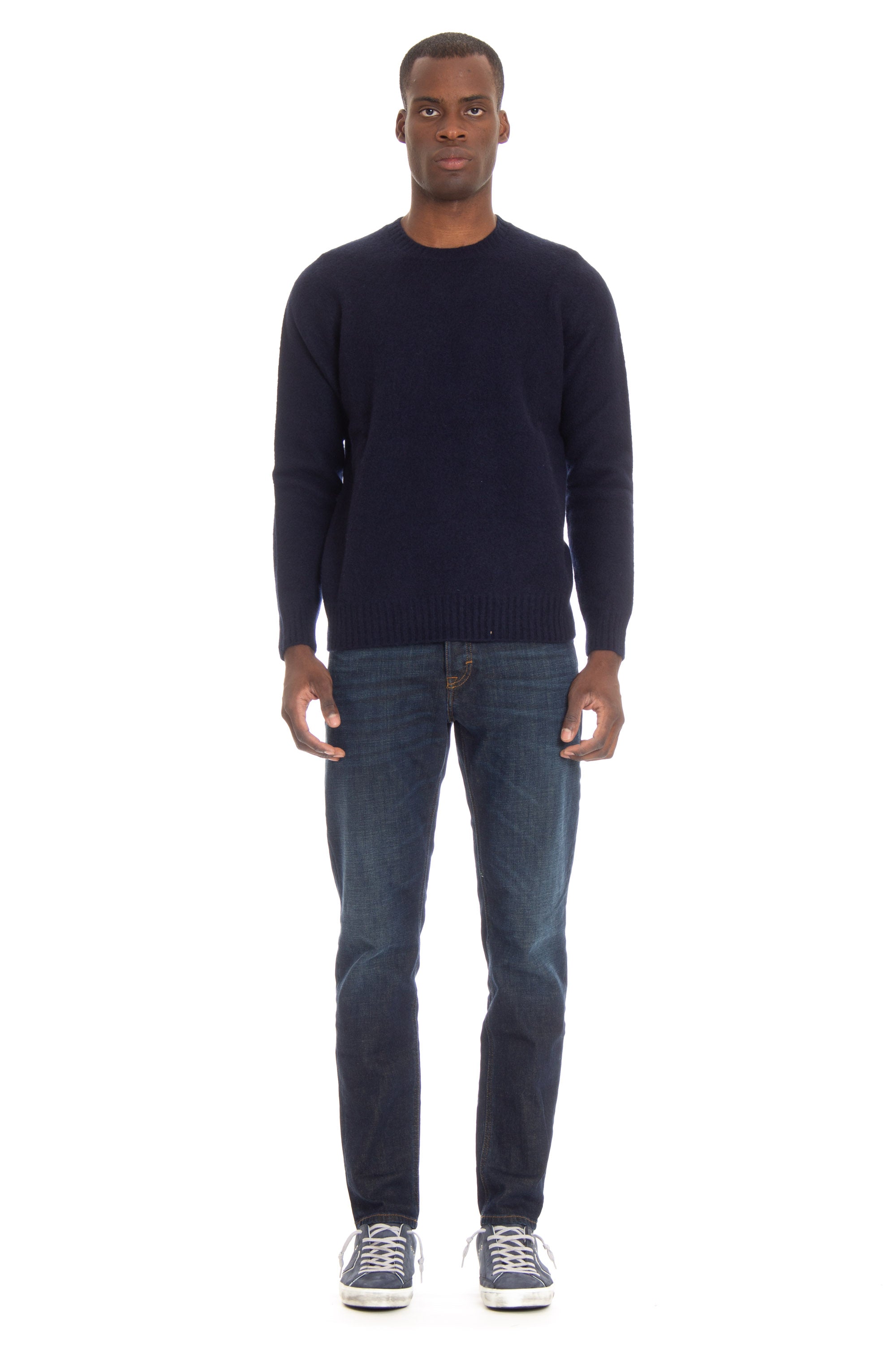 Crew-neck sweater in supersoft brushed wool