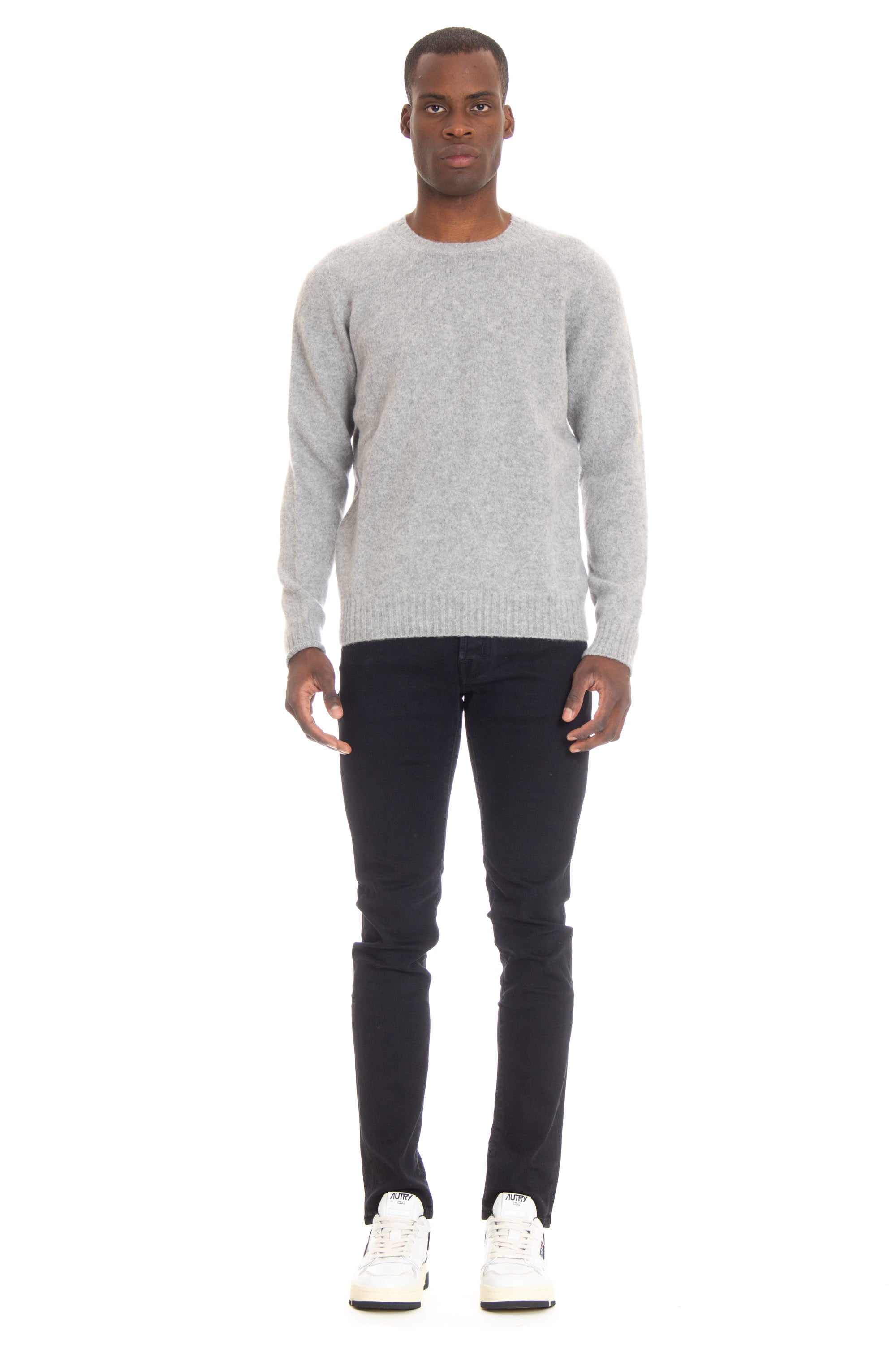 Crew-neck sweater in supersoft brushed wool