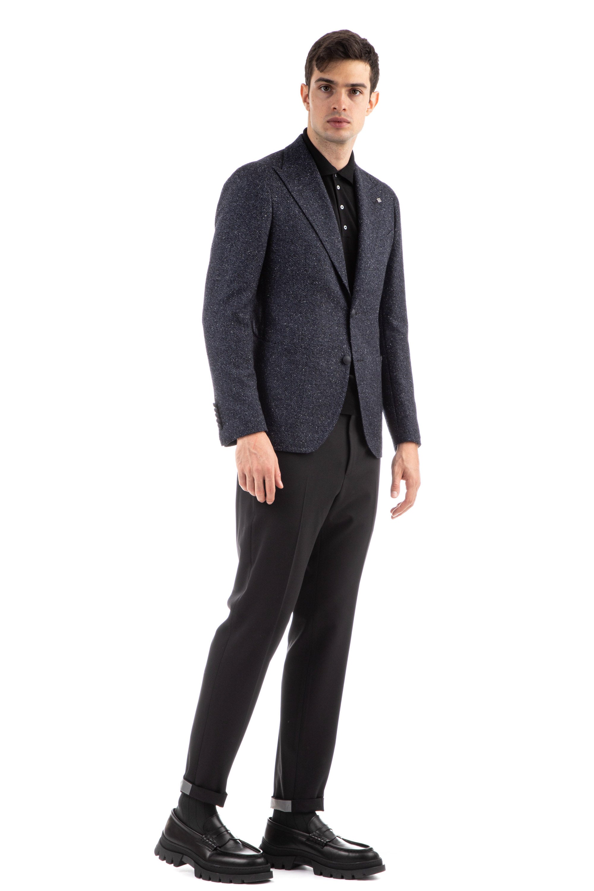 Salt and pepper jacket in wool-silk pino lerario line