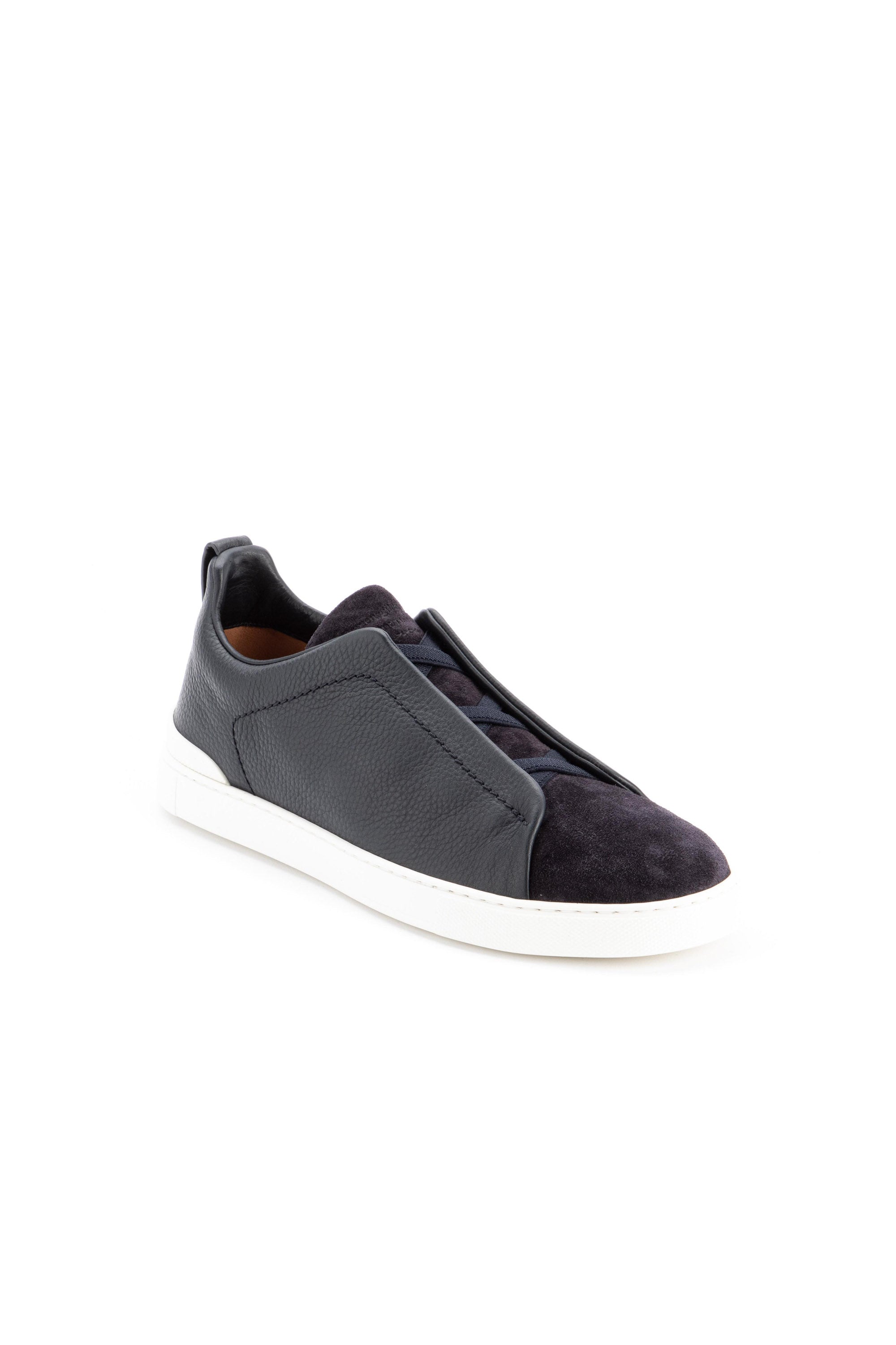 Zegna Sneakers Triple Stitch bimateriale in pelle e camoscio LHRHS A4667X NAV 