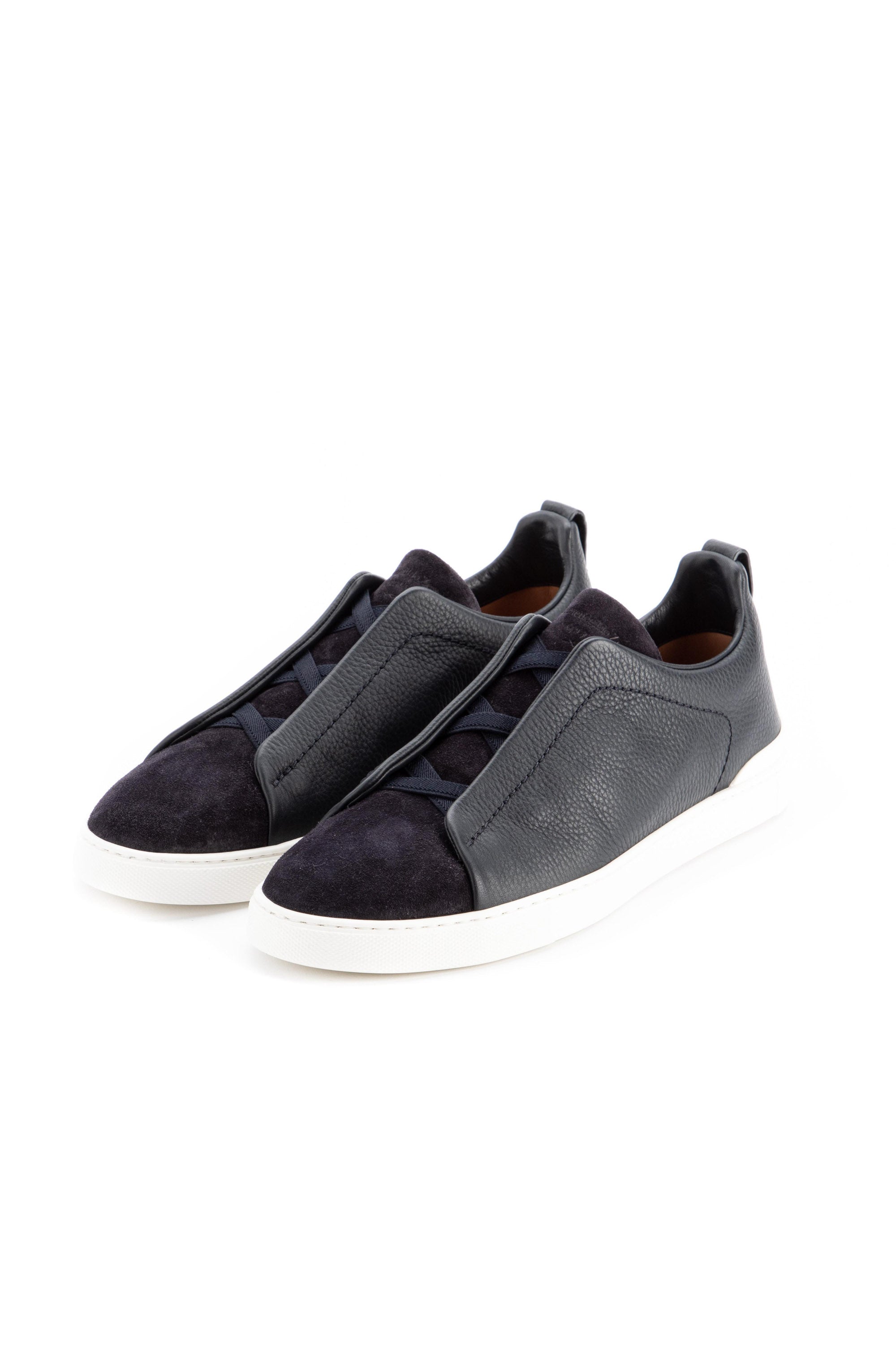 Zegna Sneakers Triple Stitch bimateriale in pelle e camoscio LHRHS A4667X NAV 